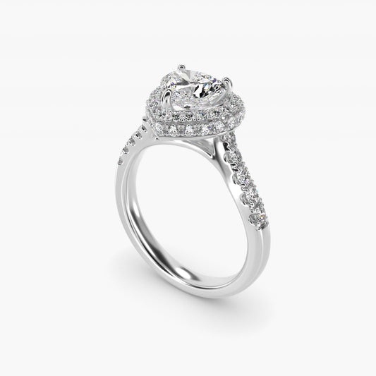 Swirl Rollover Halo Diamond Engagement Ring in 18k White Gold - Heart Center