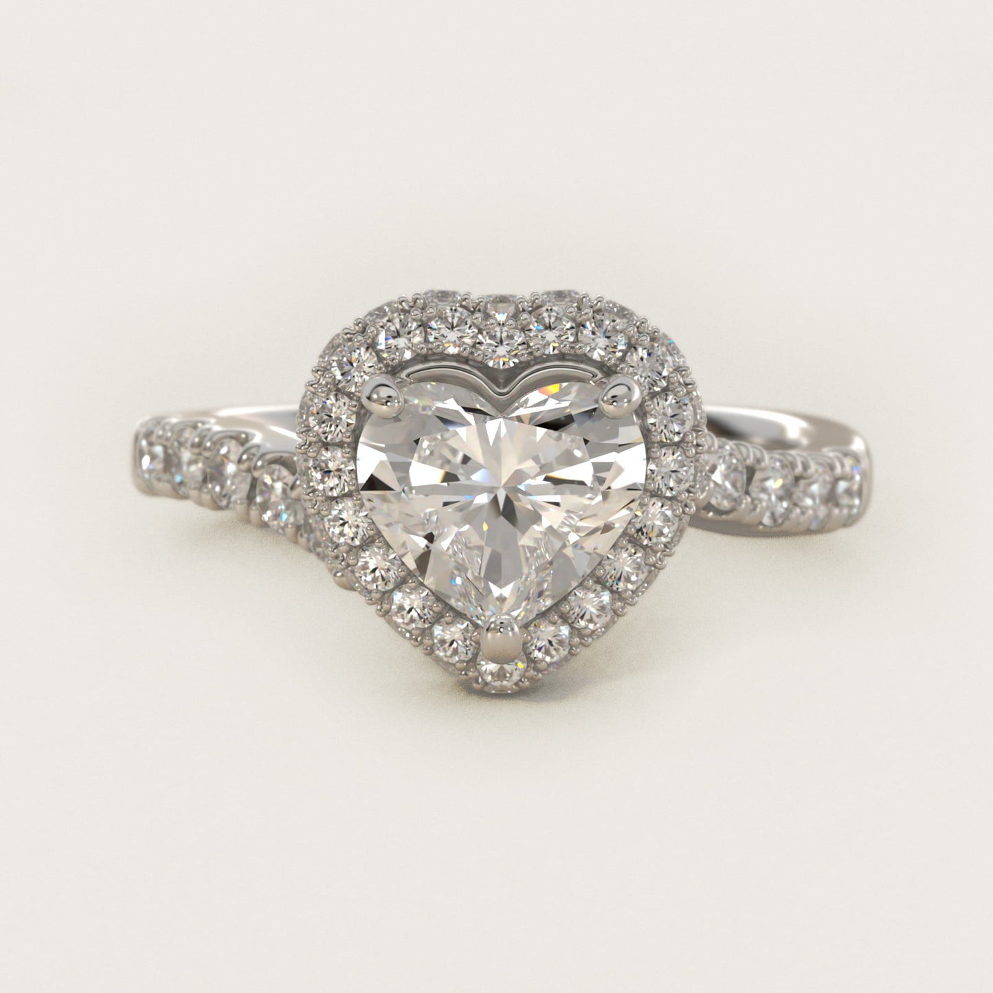 Swirl Rollover Halo Diamond Engagement Ring in 14k White Gold - Heart Center