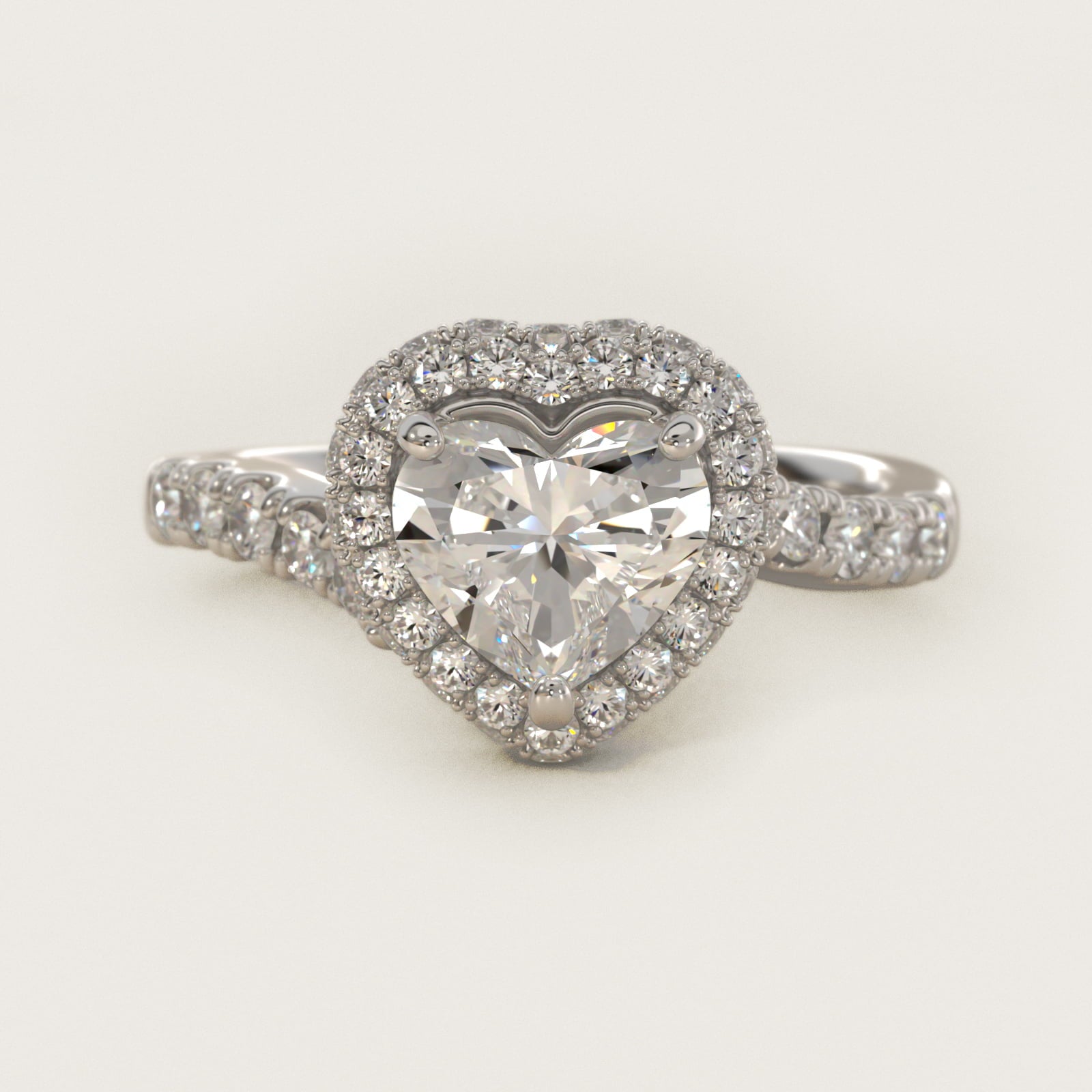 Swirl Rollover Halo Diamond Engagement Ring in 18k White Gold - Heart Center