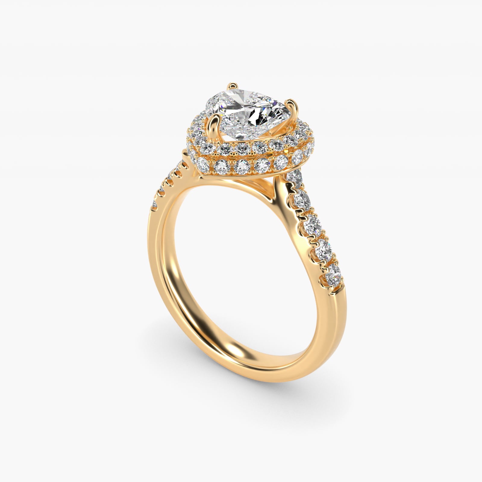 Swirl Rollover Halo Diamond Engagement Ring in 18k Yellow Gold - Heart Center