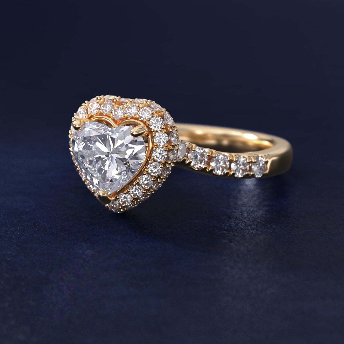 Swirl Rollover Halo Diamond Engagement Ring in 14k Yellow Gold - Heart Center