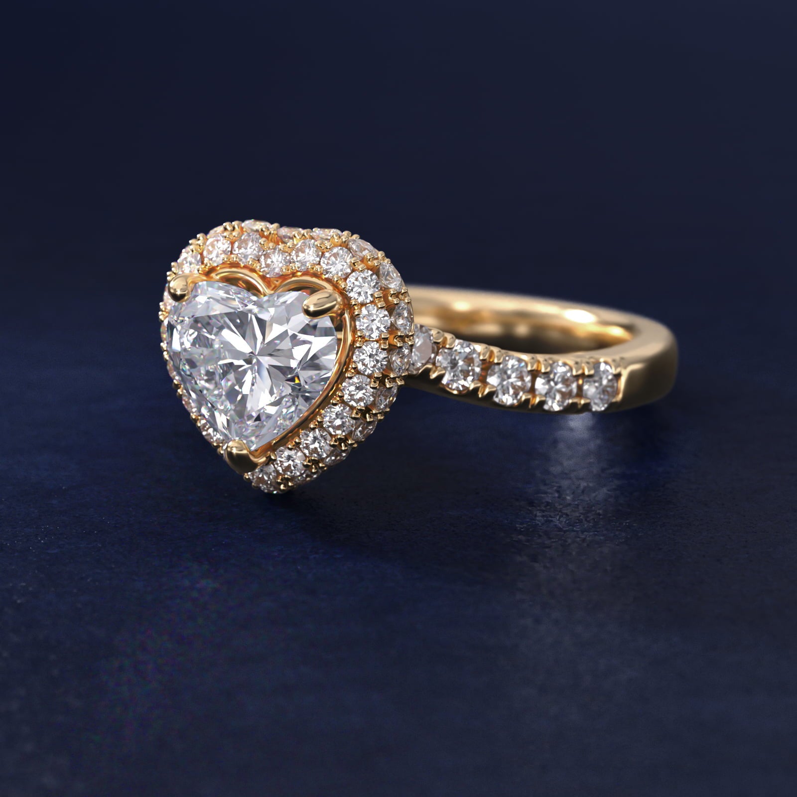 Swirl Rollover Halo Diamond Engagement Ring in 14k Yellow Gold - Heart Center