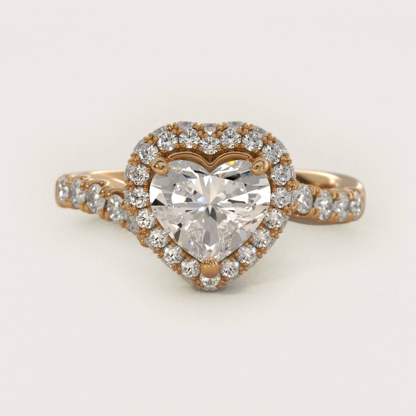 Swirl Rollover Halo Diamond Engagement Ring in 14k Yellow Gold - Heart Center