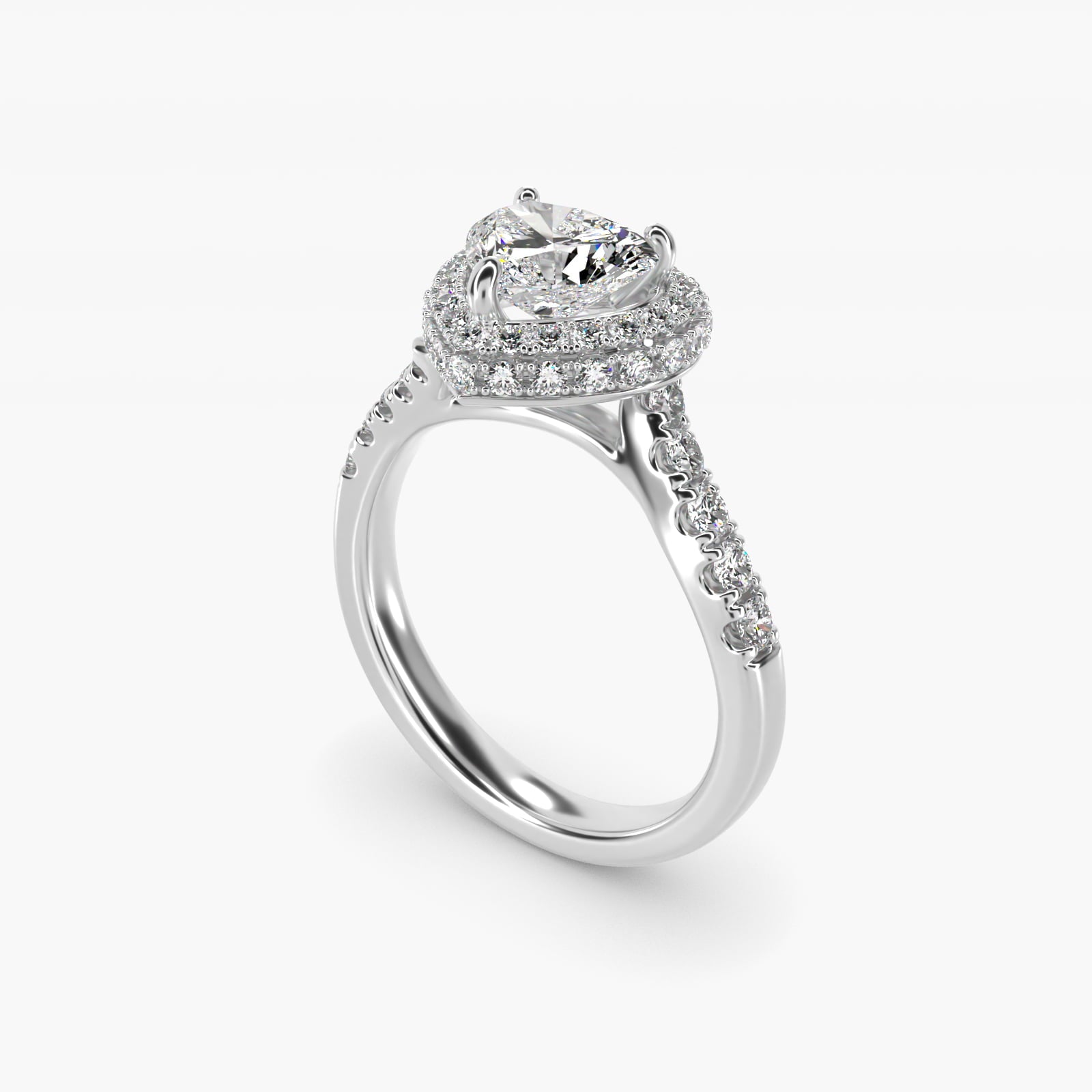 Swirl Rollover Halo Diamond Engagement Ring in Platinum - Heart Center