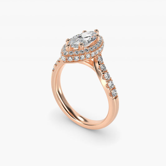 Swirl Rollover Halo Diamond Engagement Ring in 14k Rose Gold - Marquise Center