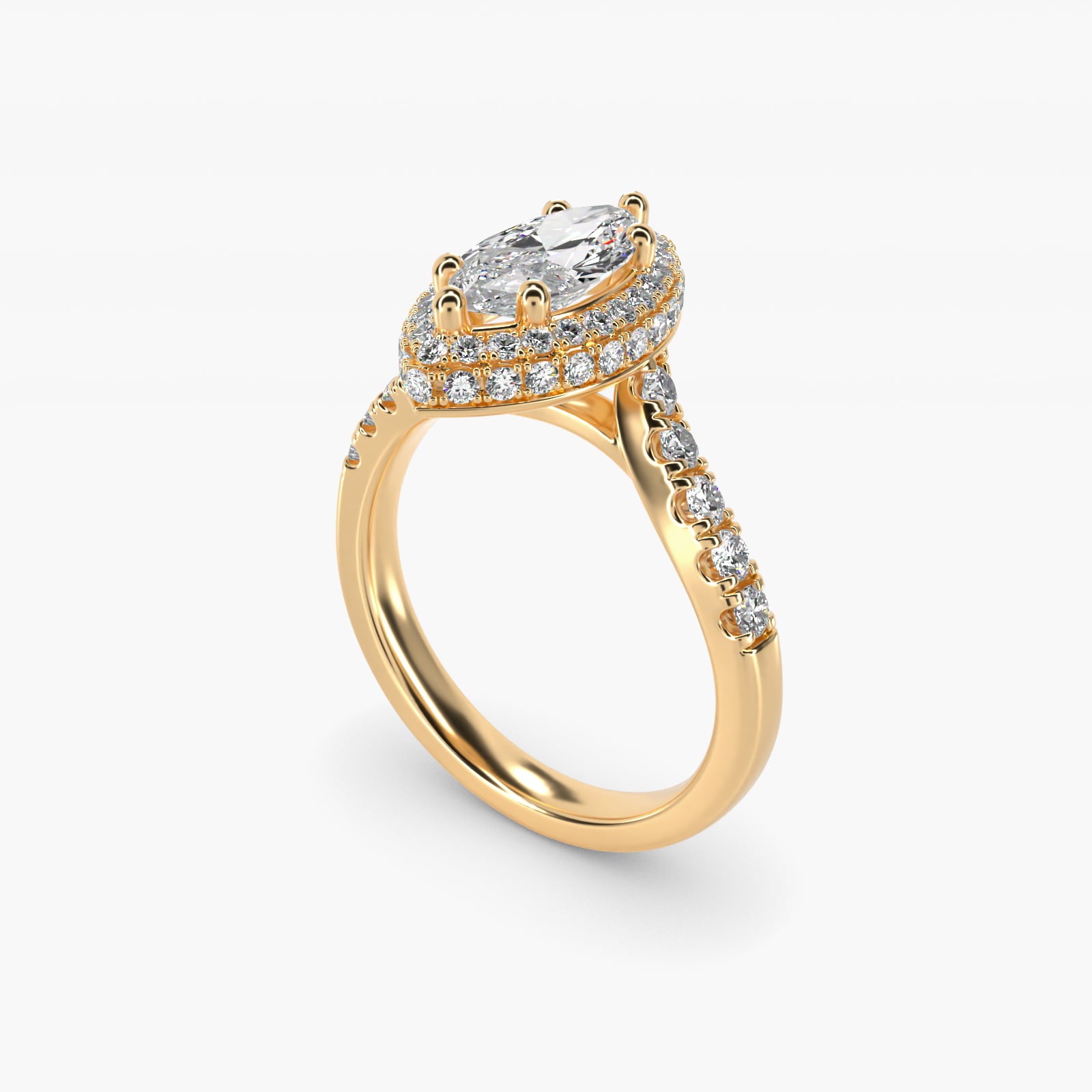 Swirl Rollover Halo Diamond Engagement Ring in 18k Yellow Gold - Marquise Center