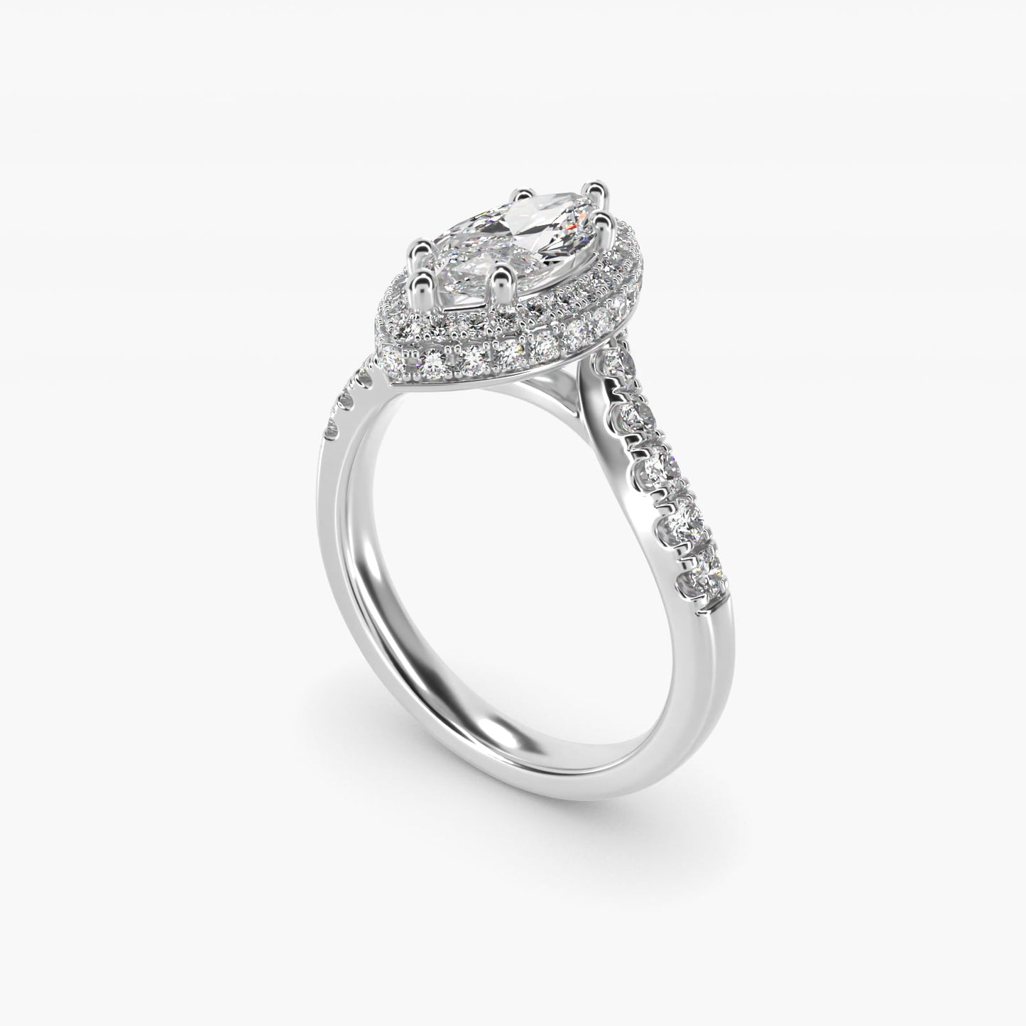 Swirl Rollover Halo Diamond Engagement Ring in Platinum - Marquise Center