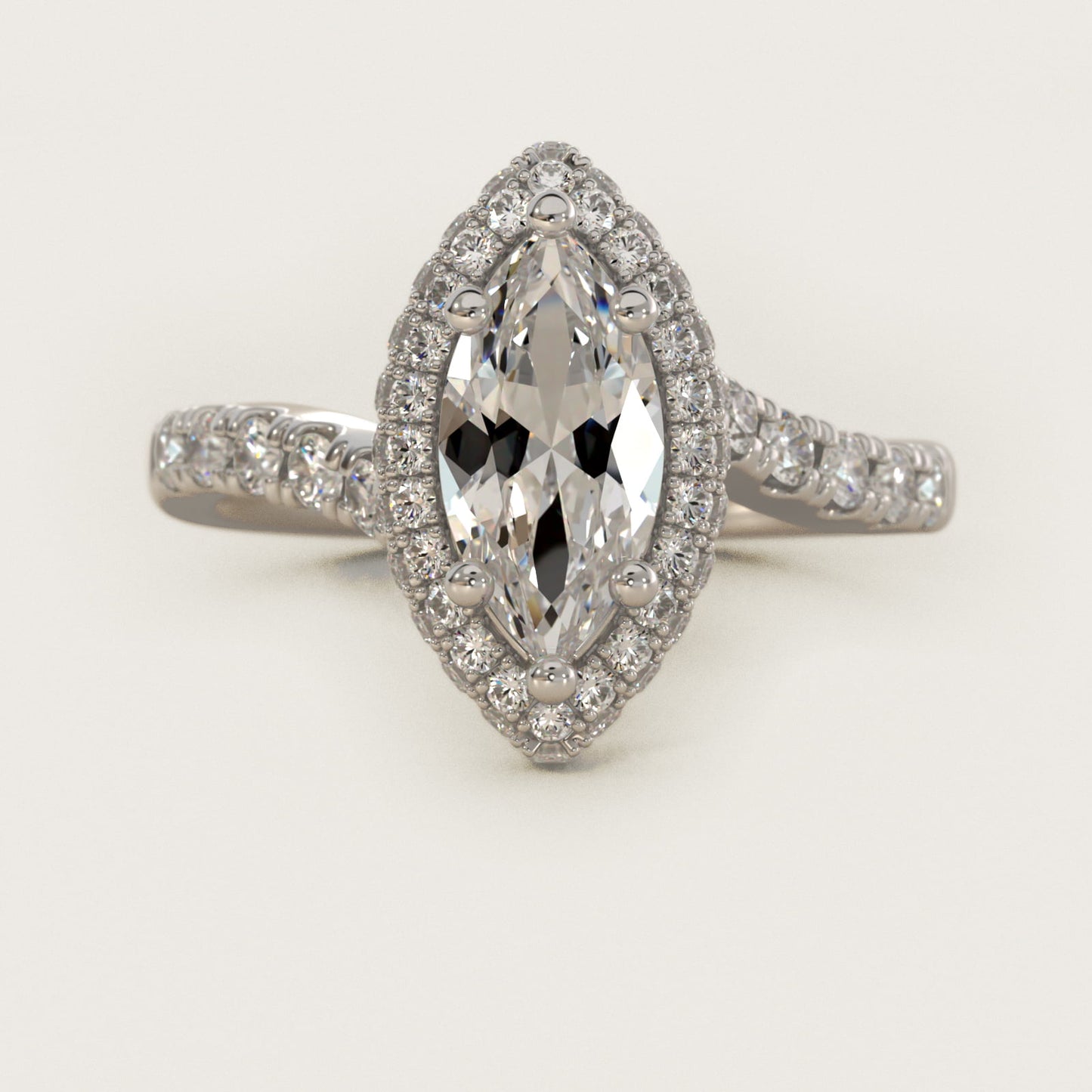 Swirl Rollover Halo Diamond Engagement Ring in Platinum - Marquise Center