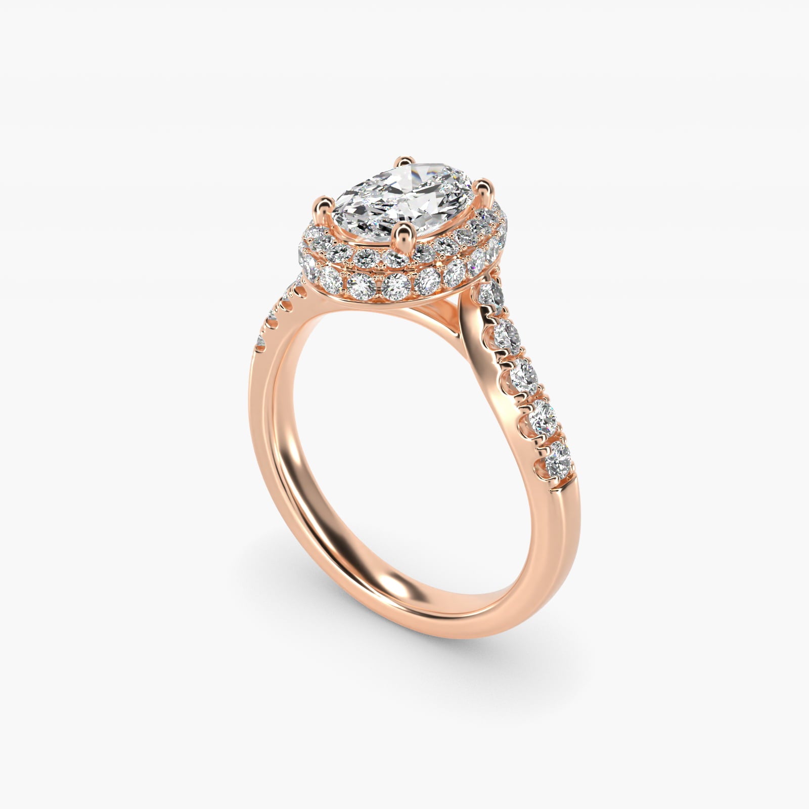 Swirl Rollover Halo Diamond Engagement Ring in 14k Rose Gold - Oval Center