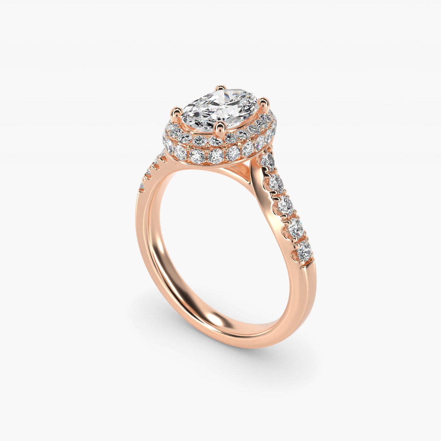 Swirl Rollover Halo Diamond Engagement Ring in 18k Rose Gold - Oval Center