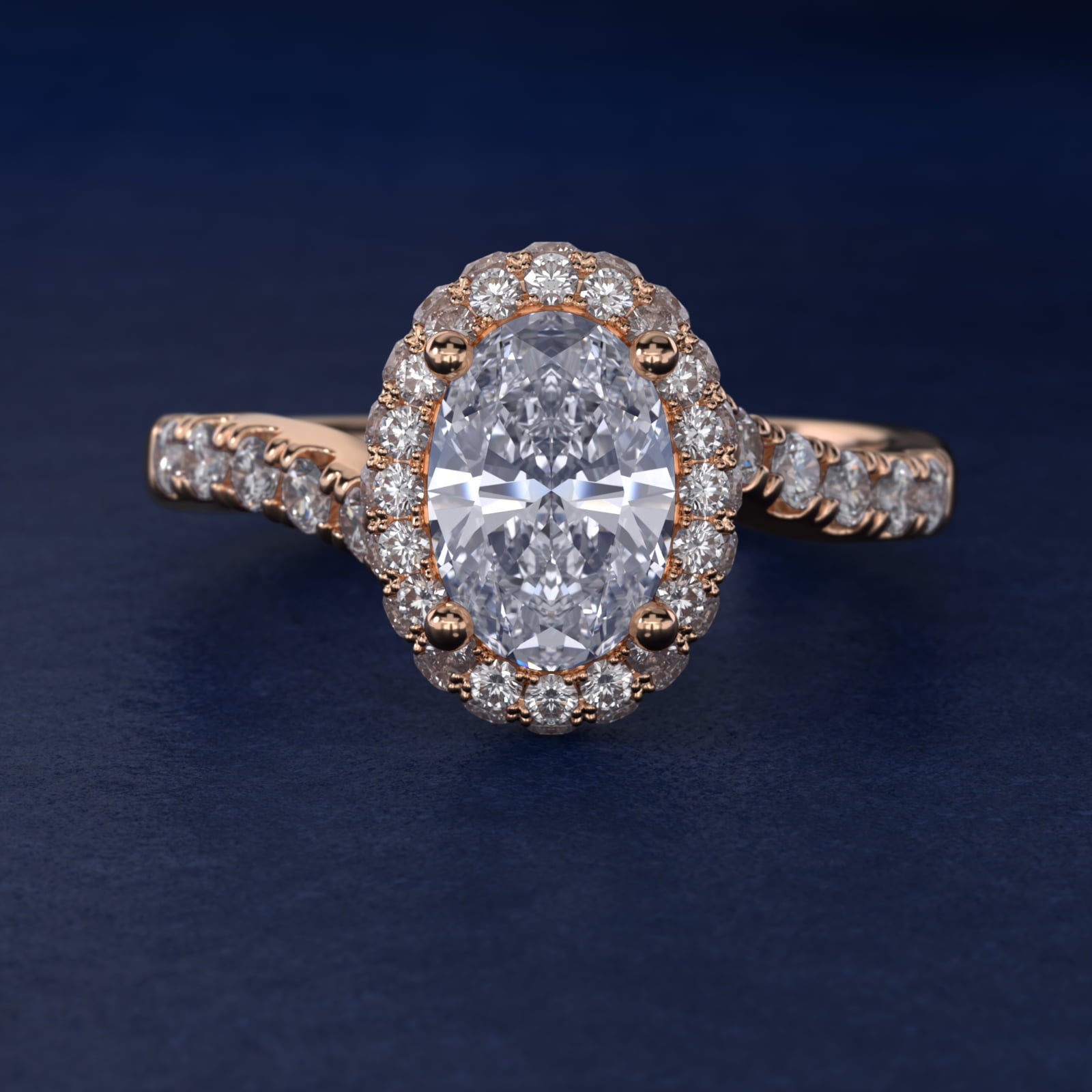 Swirl Rollover Halo Diamond Engagement Ring in 14k Rose Gold - Oval Center
