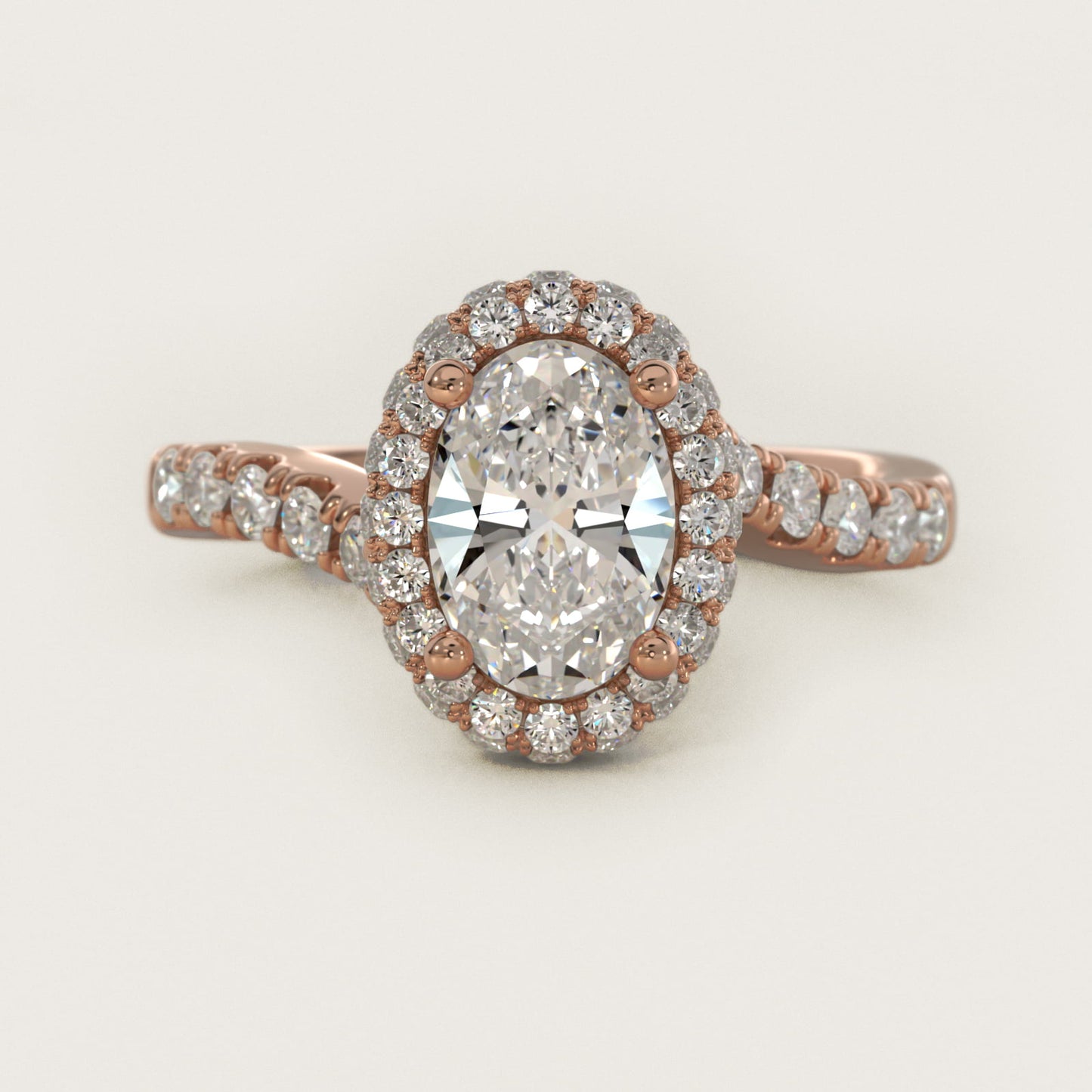 Swirl Rollover Halo Diamond Engagement Ring in 14k Rose Gold - Oval Center