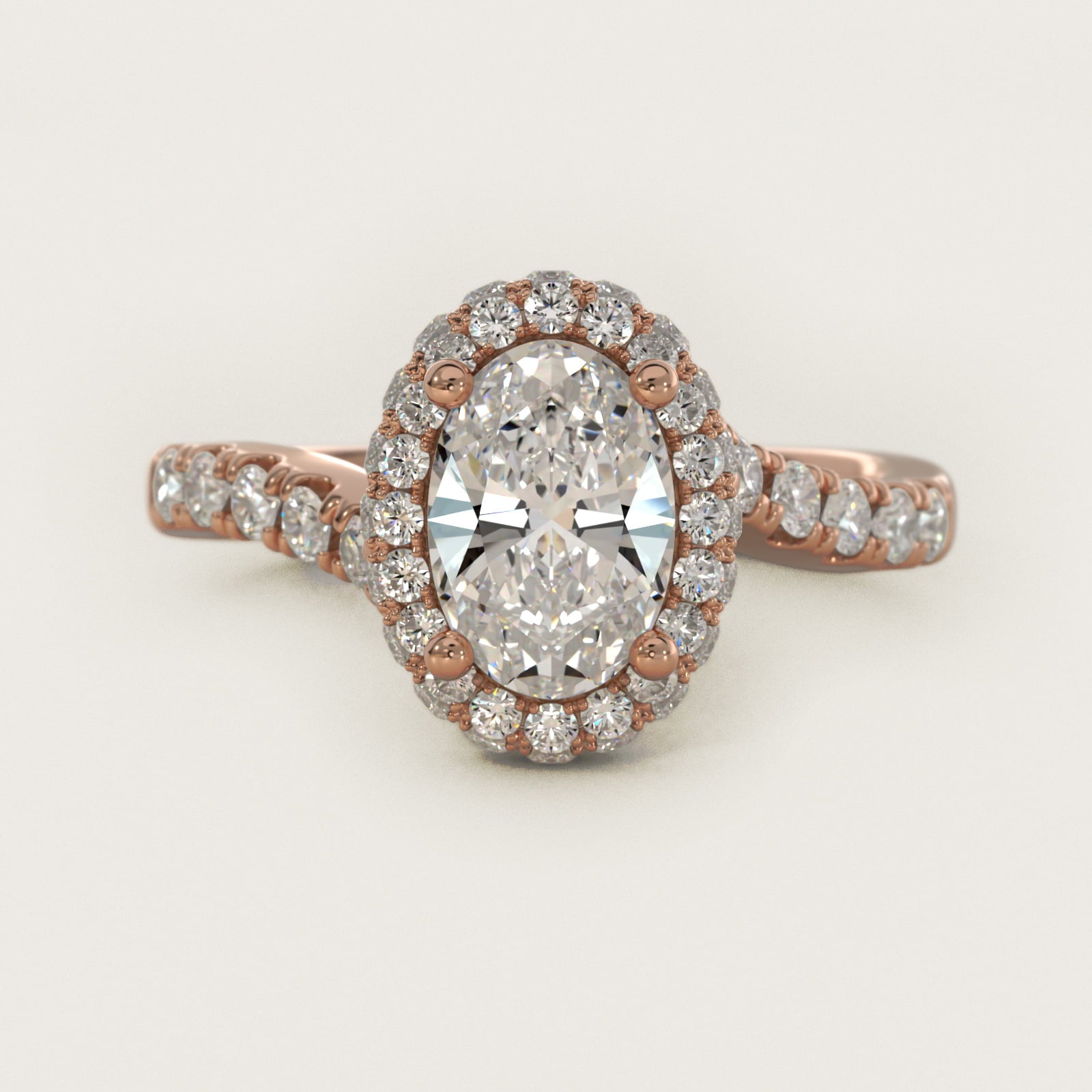 Swirl Rollover Halo Diamond Engagement Ring in 18k Rose Gold - Oval Center