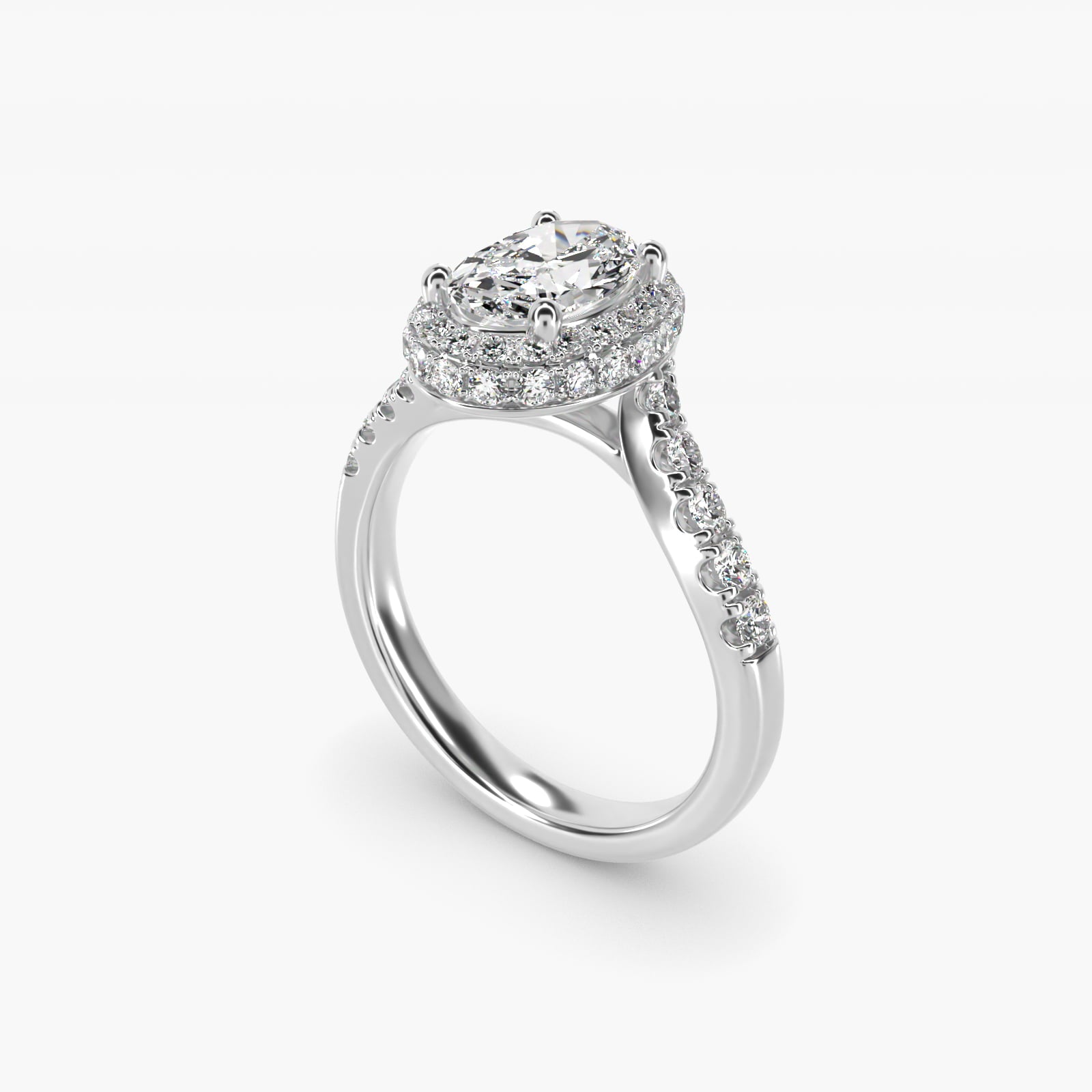 Swirl Rollover Halo Diamond Engagement Ring in 18k White Gold - Oval Center