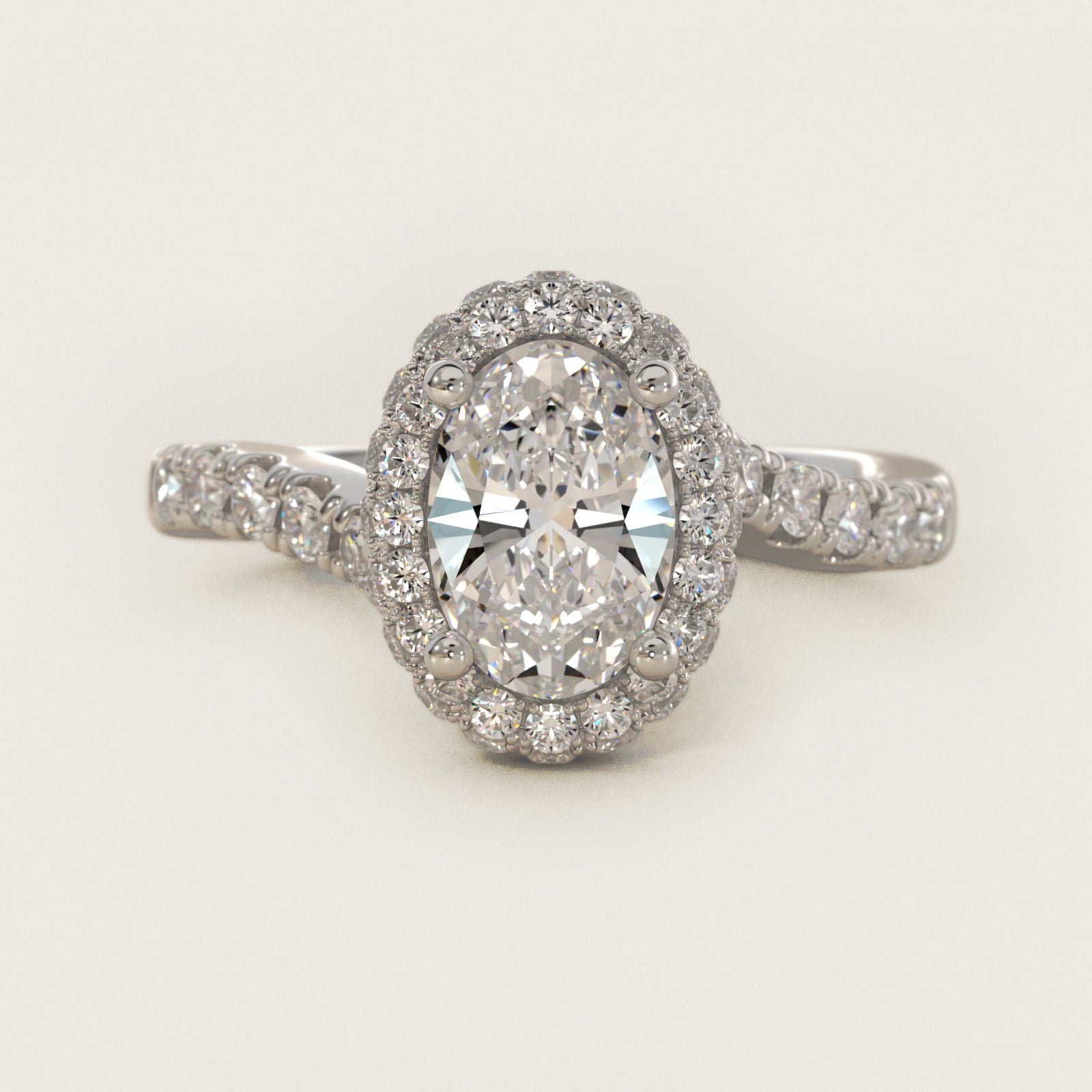 Swirl Rollover Halo Diamond Engagement Ring in 14k White Gold - Oval Center