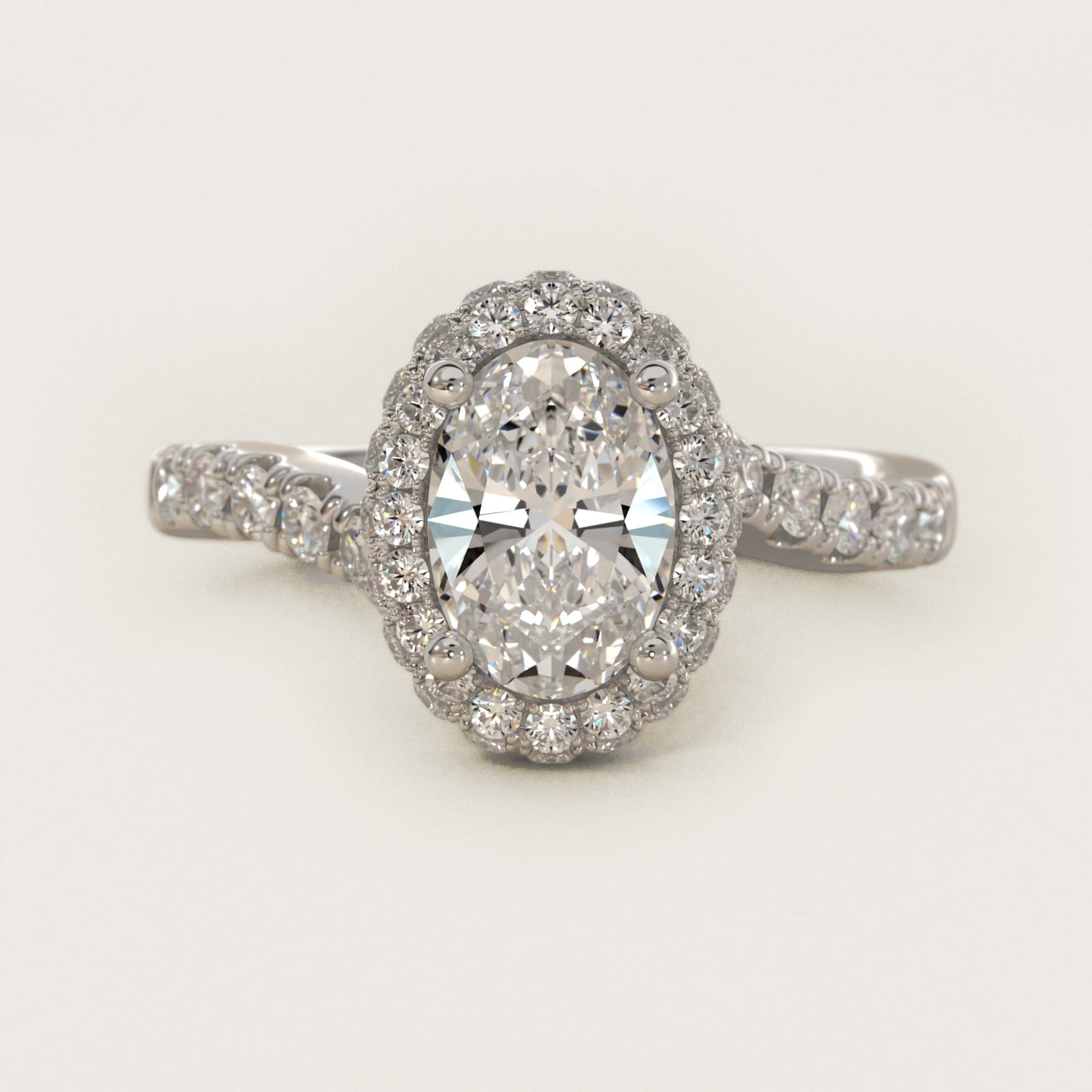 Swirl Rollover Halo Diamond Engagement Ring in 18k White Gold - Oval Center