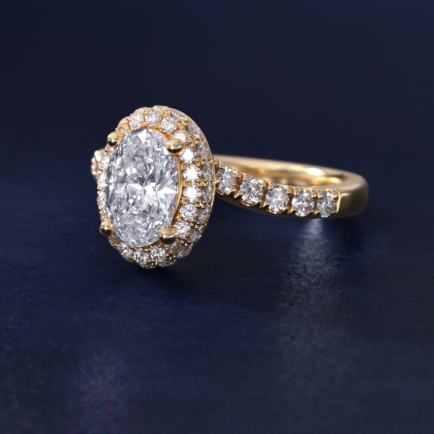 Swirl Rollover Halo Diamond Engagement Ring in 14k Yellow Gold - Oval Center