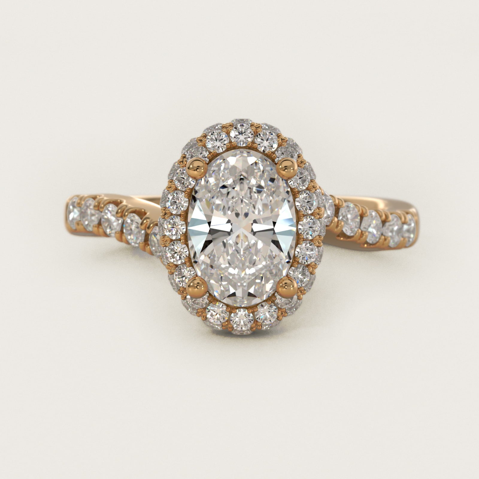 Swirl Rollover Halo Diamond Engagement Ring in 18k Yellow Gold - Oval Center