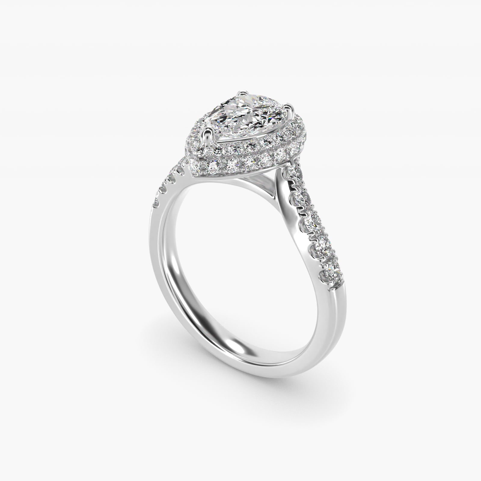 Swirl Rollover Halo Diamond Engagement Ring in 14k White Gold - Pear Center
