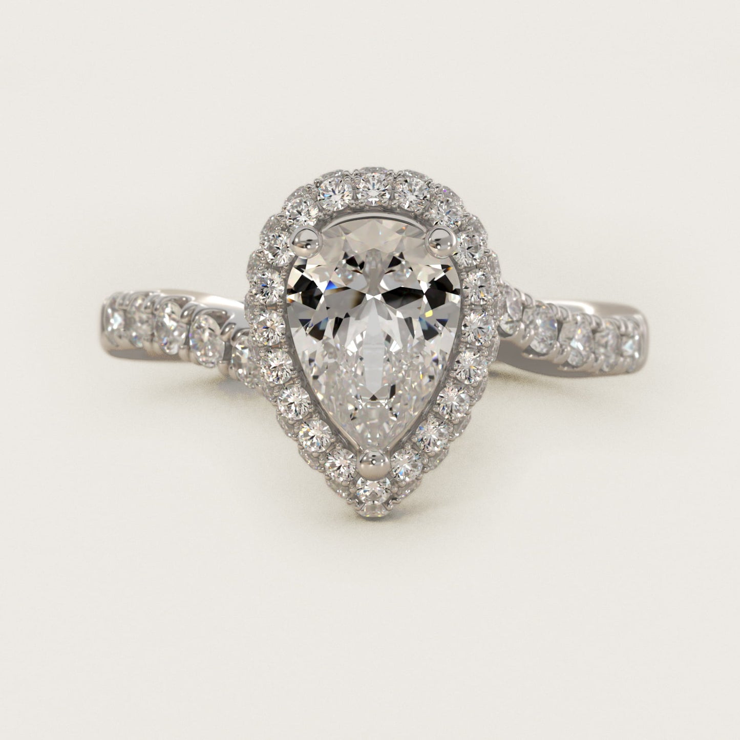 Swirl Rollover Halo Diamond Engagement Ring in 14k White Gold - Pear Center