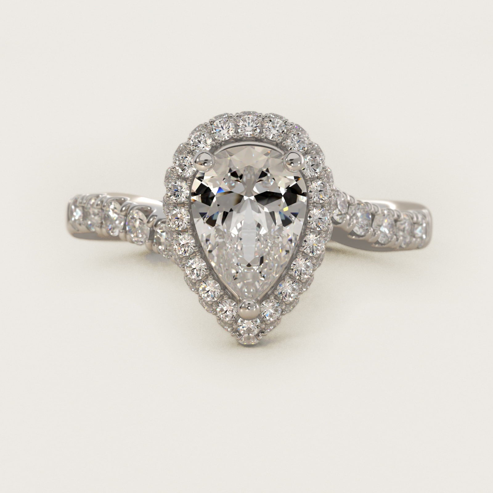 Swirl Rollover Halo Diamond Engagement Ring in 14k White Gold - Pear Center