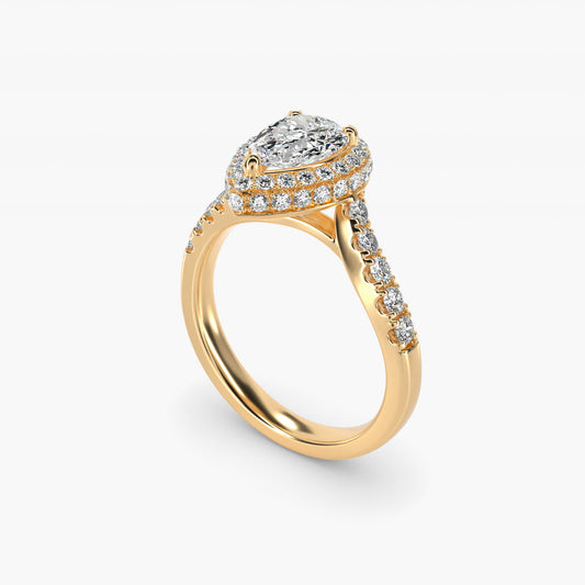Swirl Rollover Halo Diamond Engagement Ring in 14k Yellow Gold - Pear Center