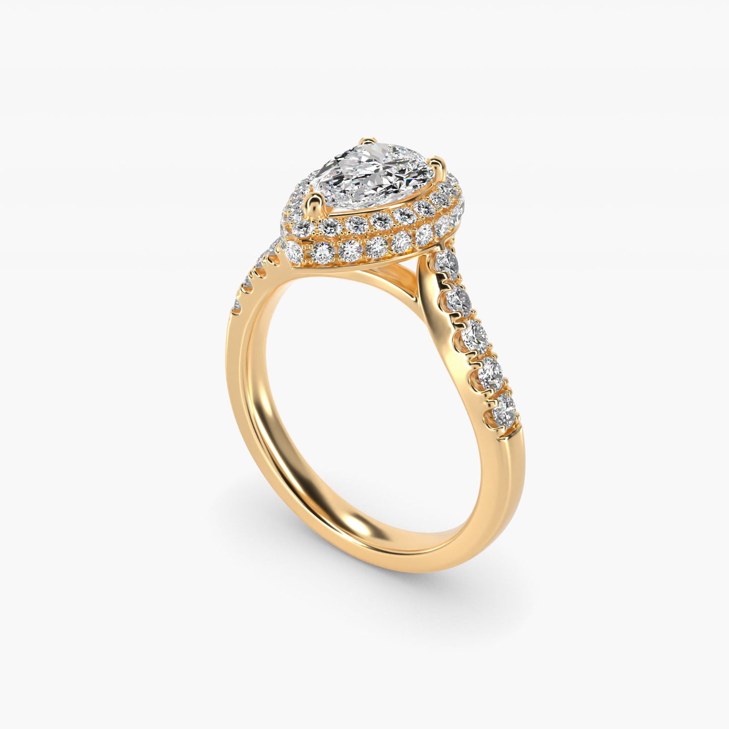 Swirl Rollover Halo Diamond Engagement Ring in 18k Yellow Gold - Pear Center