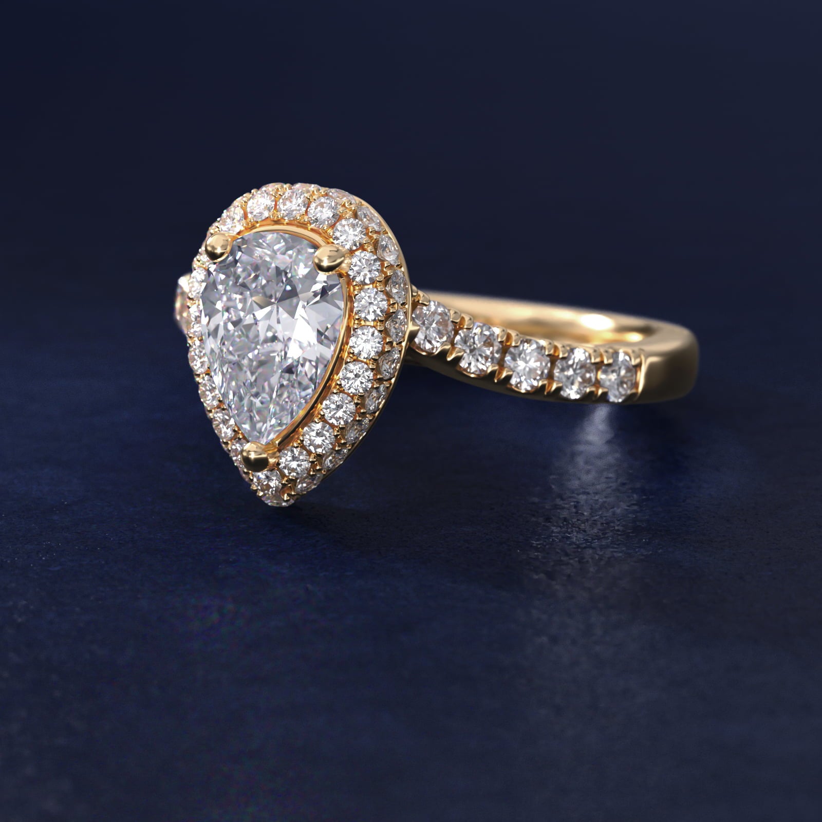 Swirl Rollover Halo Diamond Engagement Ring in 18k Yellow Gold - Pear Center