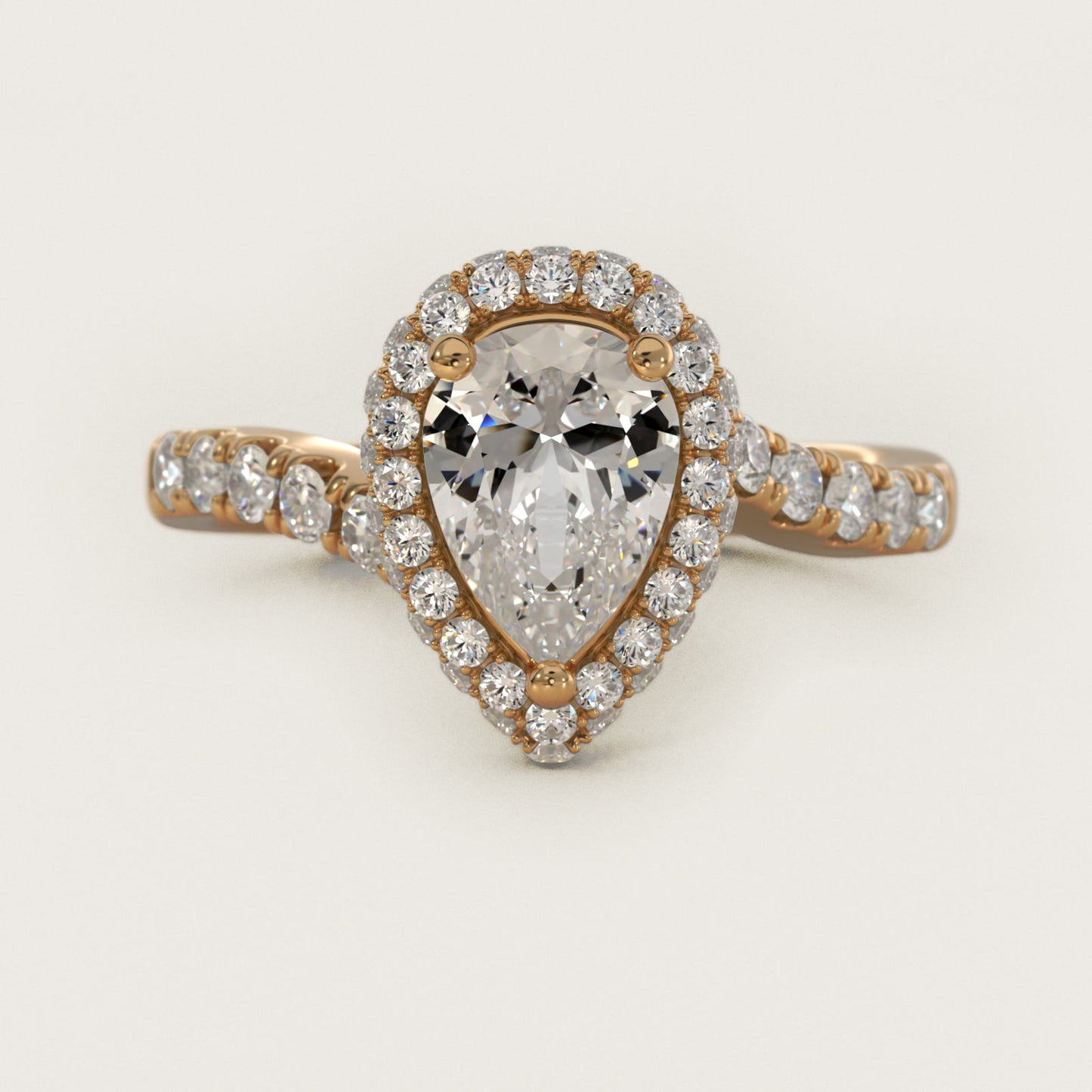 Swirl Rollover Halo Diamond Engagement Ring in 18k Yellow Gold - Pear Center