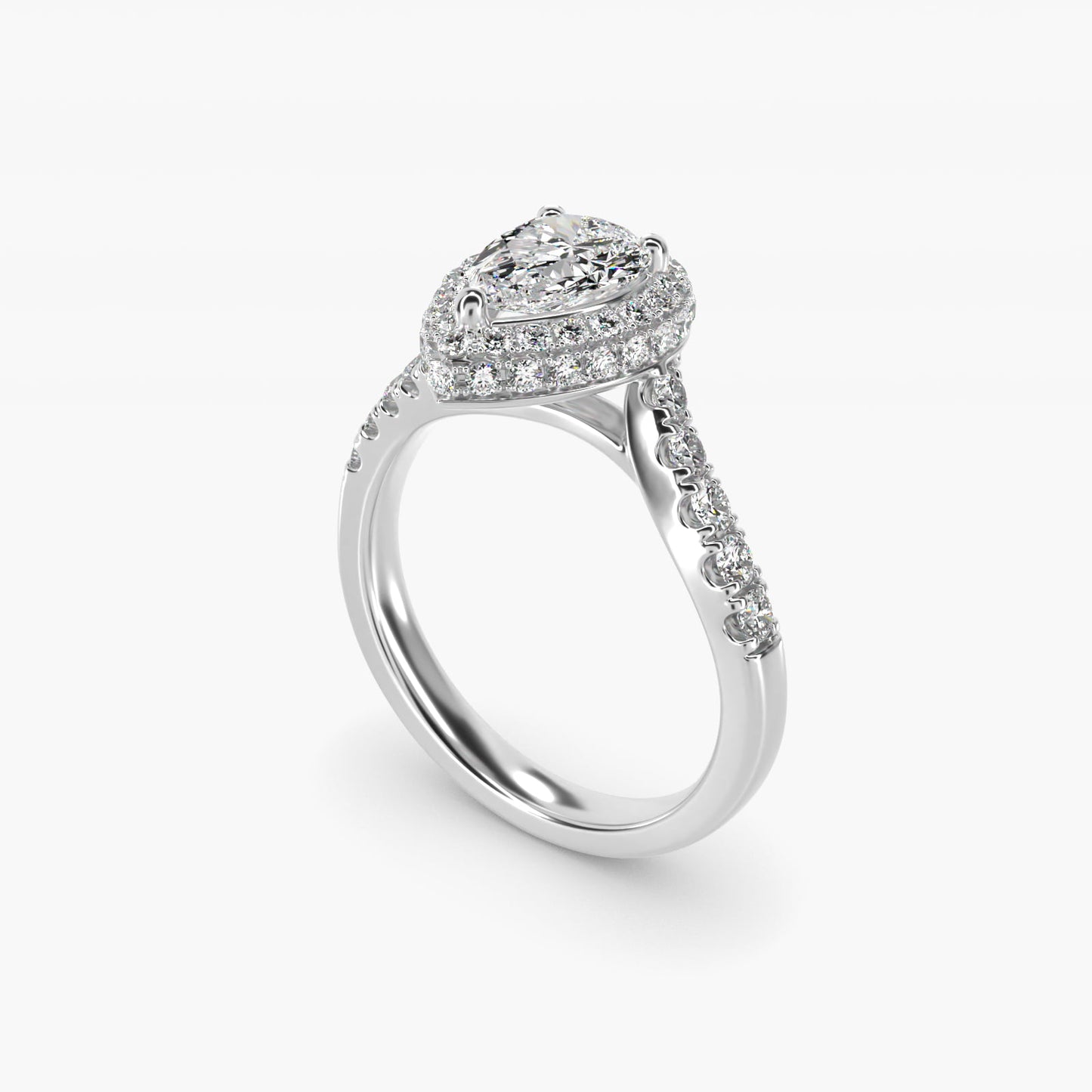 Swirl Rollover Halo Diamond Engagement Ring in Platinum - Pear Center