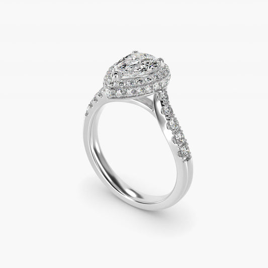Swirl Rollover Halo Diamond Engagement Ring in Platinum - Pear Center