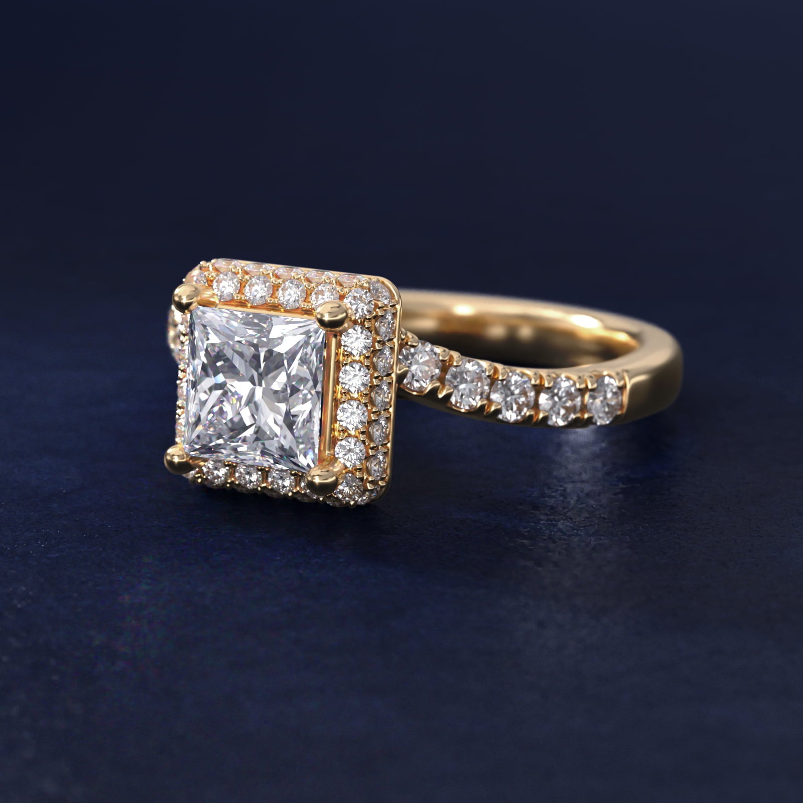 Swirl Rollover Halo Diamond Engagement Ring in 18k Yellow Gold - Princess Center
