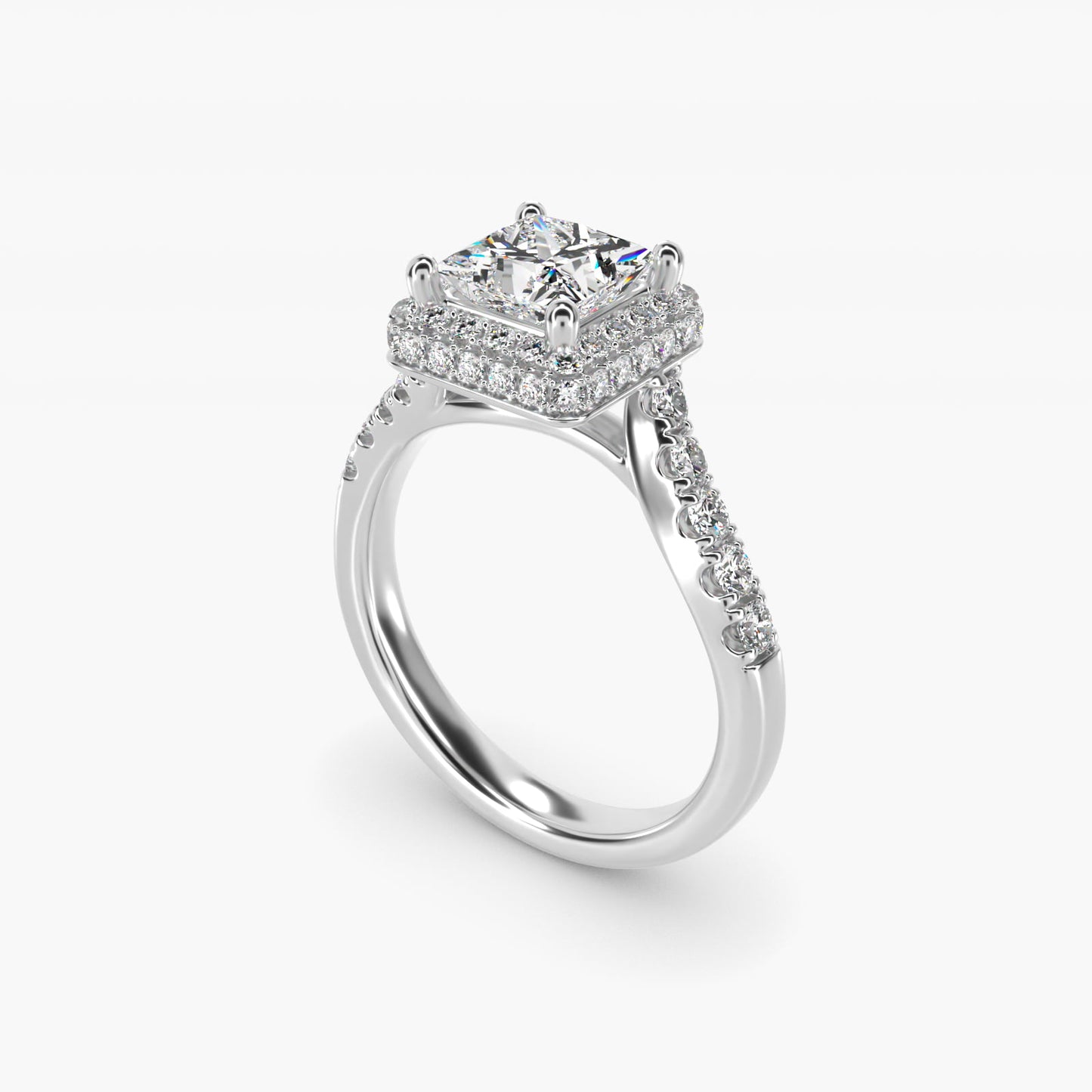 Swirl Rollover Halo Diamond Engagement Ring in Platinum - Princess Center