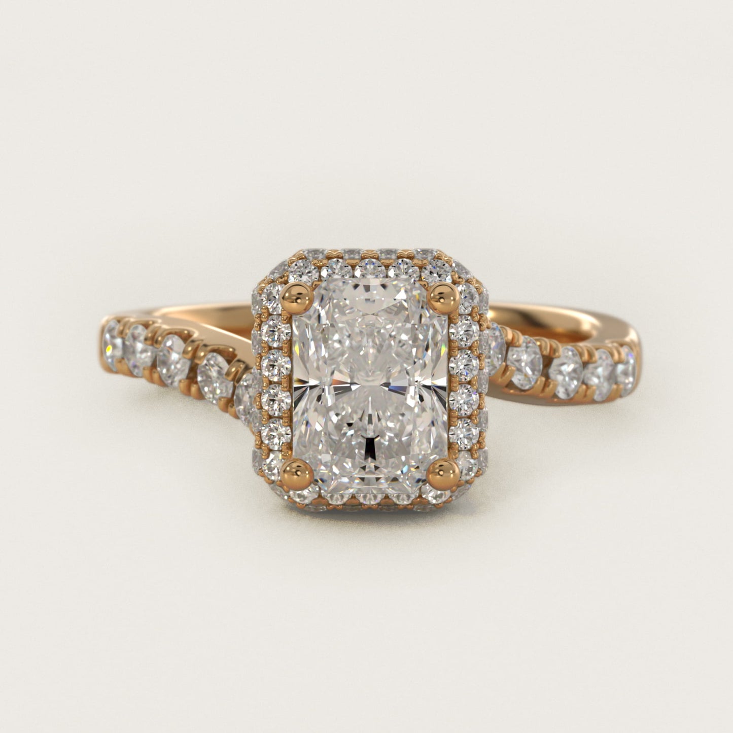 Swirl Rollover Halo Diamond Engagement Ring in 18k Yellow Gold - Radiant Center