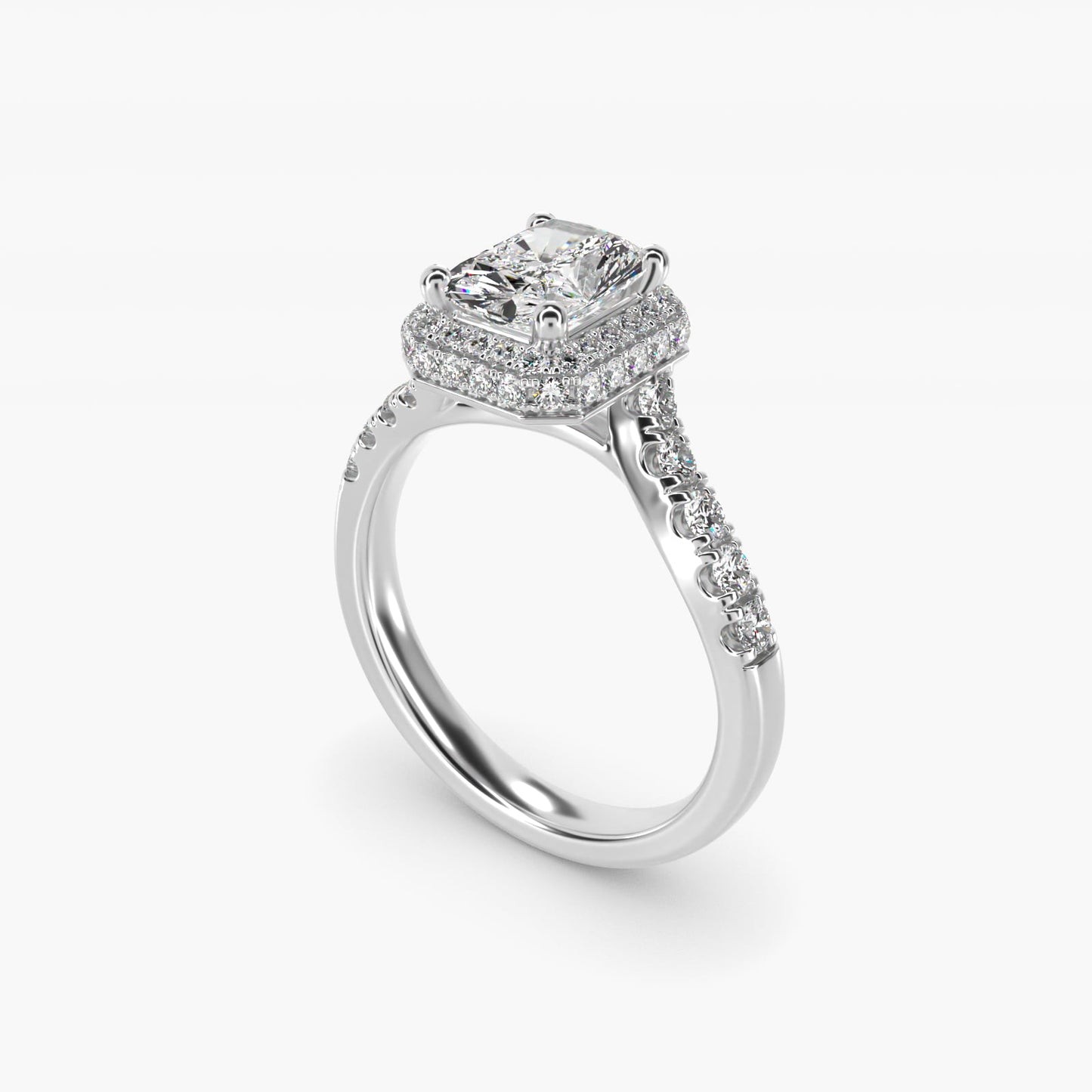 Swirl Rollover Halo Diamond Engagement Ring in Platinum - Radiant Center