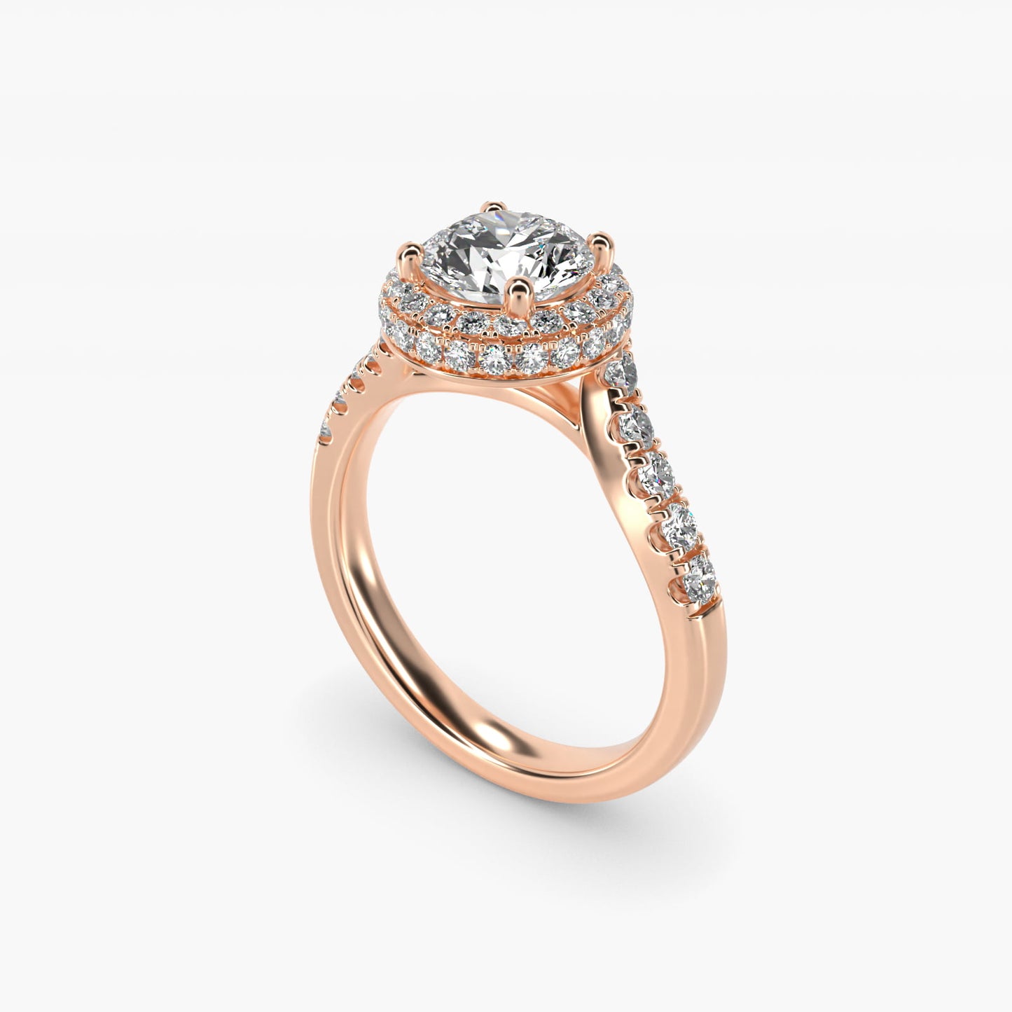 Swirl Rollover Halo Diamond Engagement Ring in 18k Rose Gold - Round Center