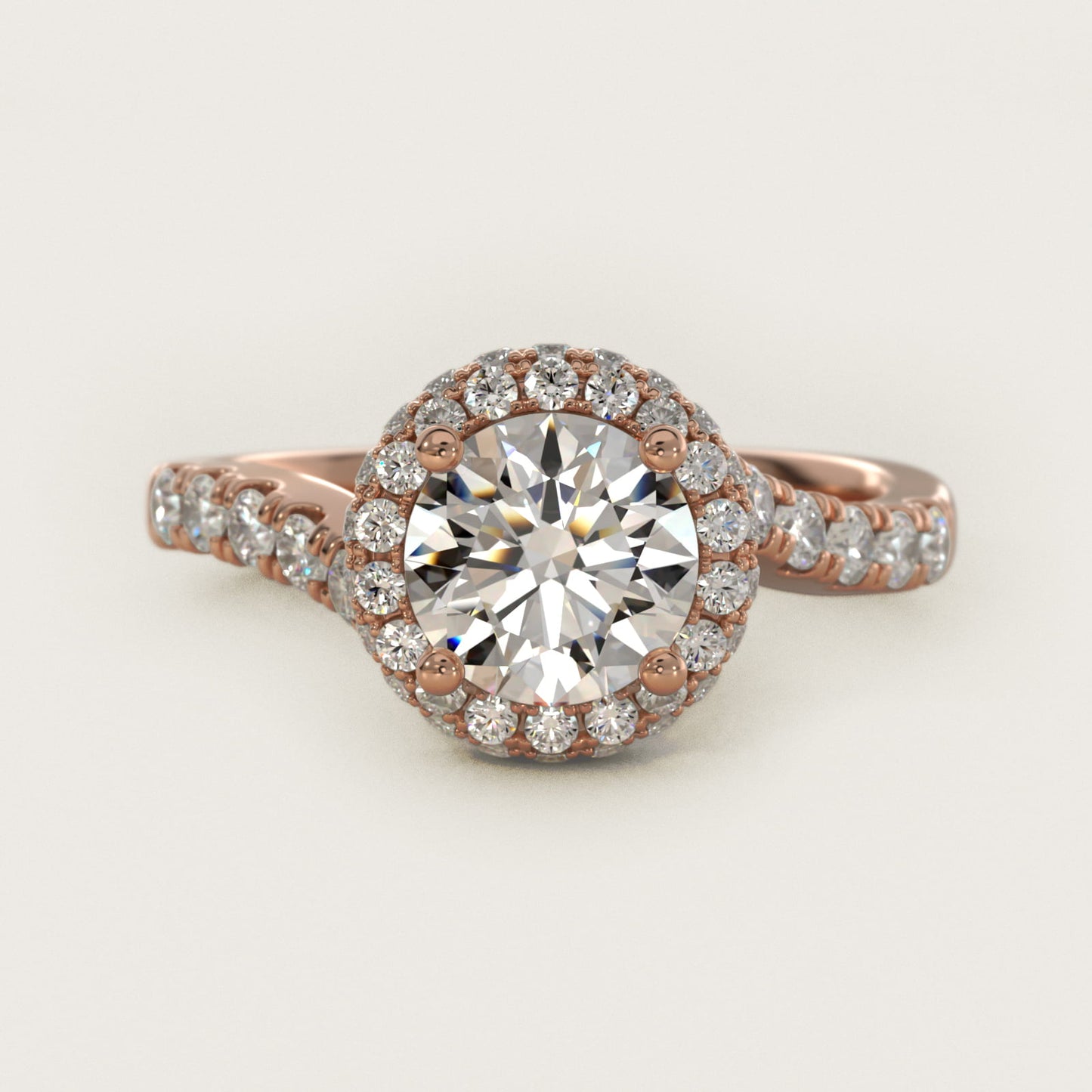 Swirl Rollover Halo Diamond Engagement Ring in 18k Rose Gold - Round Center