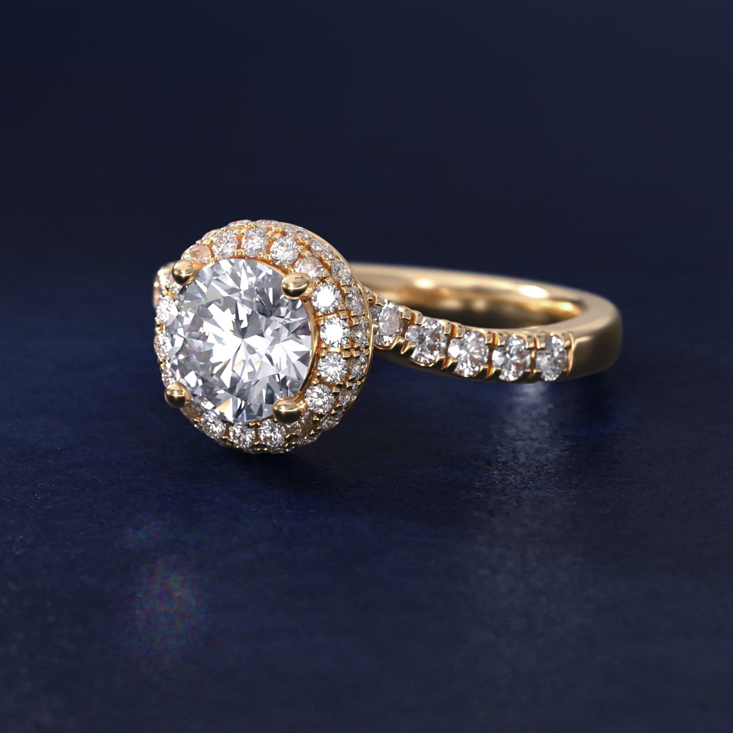 Swirl Rollover Halo Diamond Engagement Ring in 14k Yellow Gold - Round Center