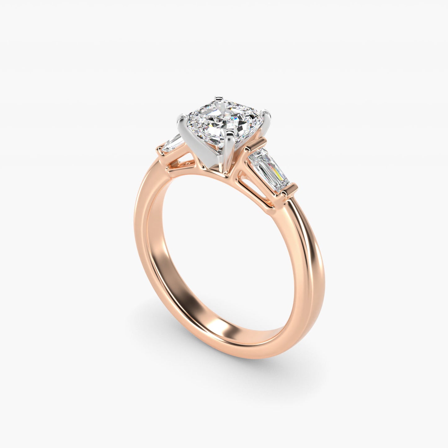 Tapered Baguette Diamond Engagement Ring in 14k Rose Gold - Asscher Center