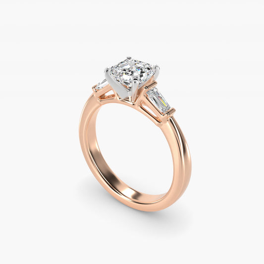 Tapered Baguette Diamond Engagement Ring in 18k Rose Gold - Asscher Center