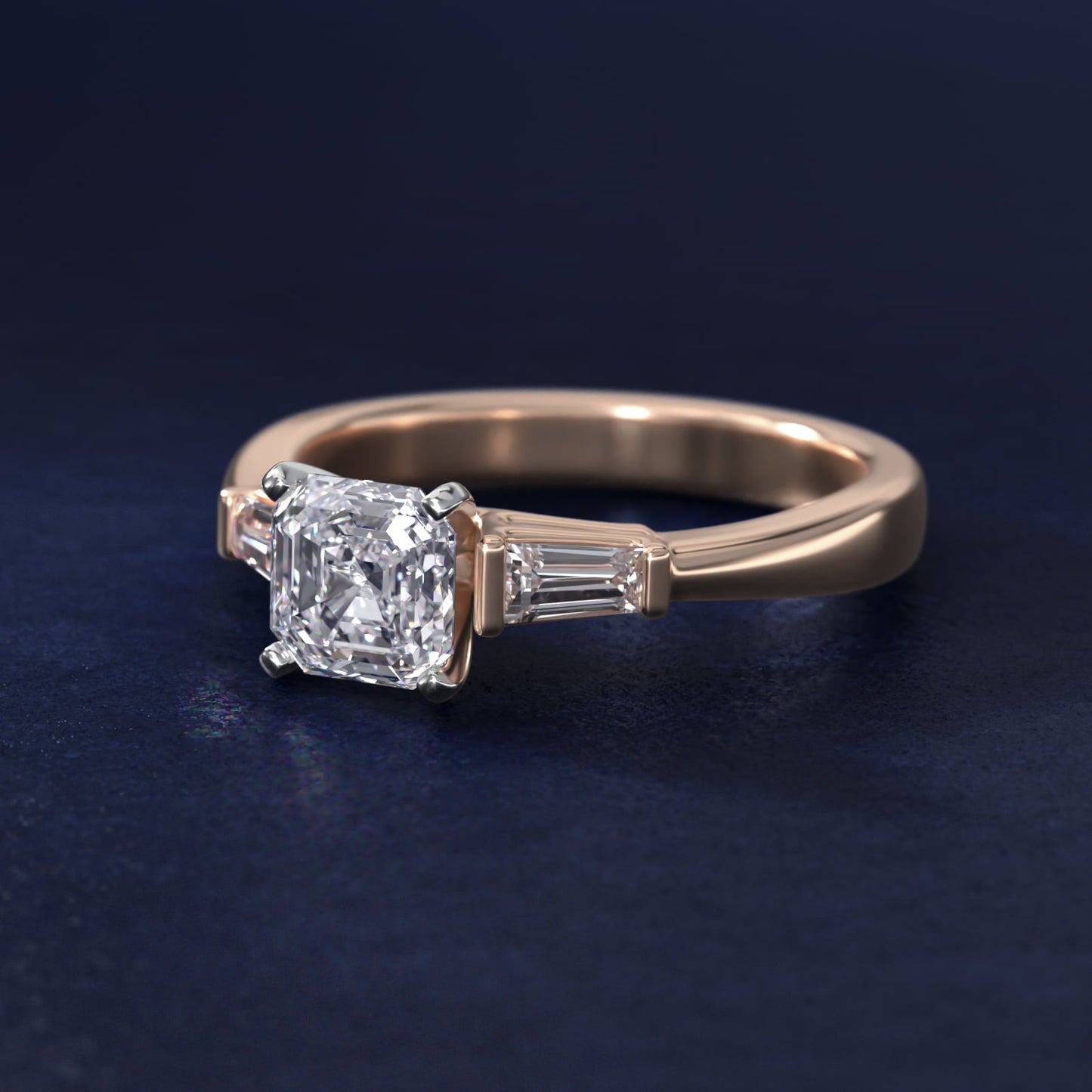 Tapered Baguette Diamond Engagement Ring in 18k Rose Gold - Asscher Center