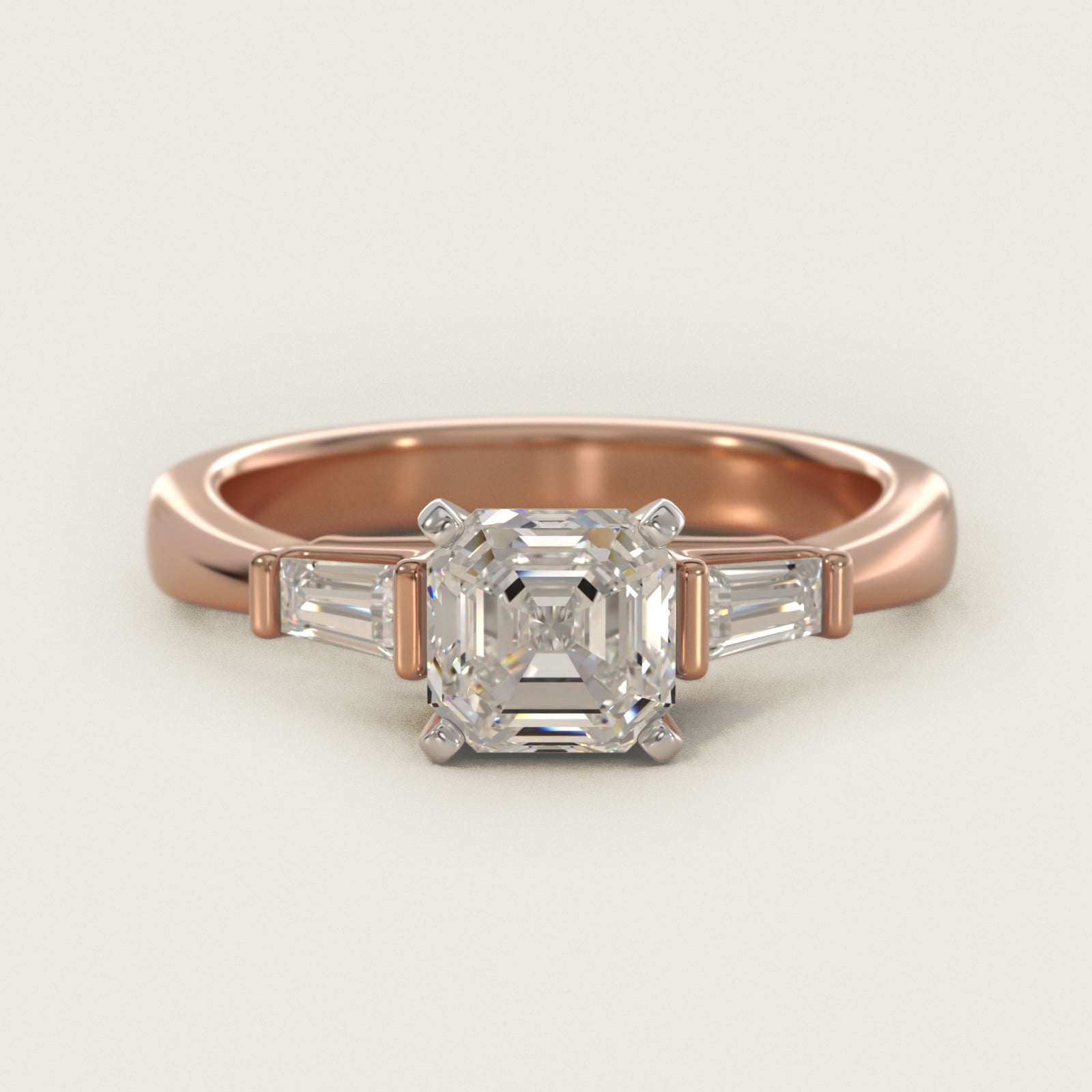 Tapered Baguette Diamond Engagement Ring in 14k Rose Gold - Asscher Center