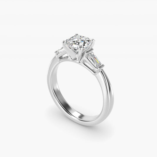 Tapered Baguette Diamond Engagement Ring in 18k White Gold - Asscher Center