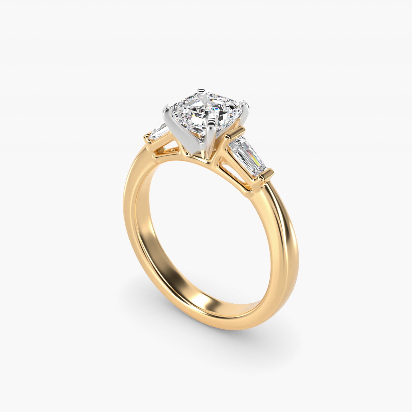 Tapered Baguette Diamond Engagement Ring in 14K Yellow Gold - Asscher Center