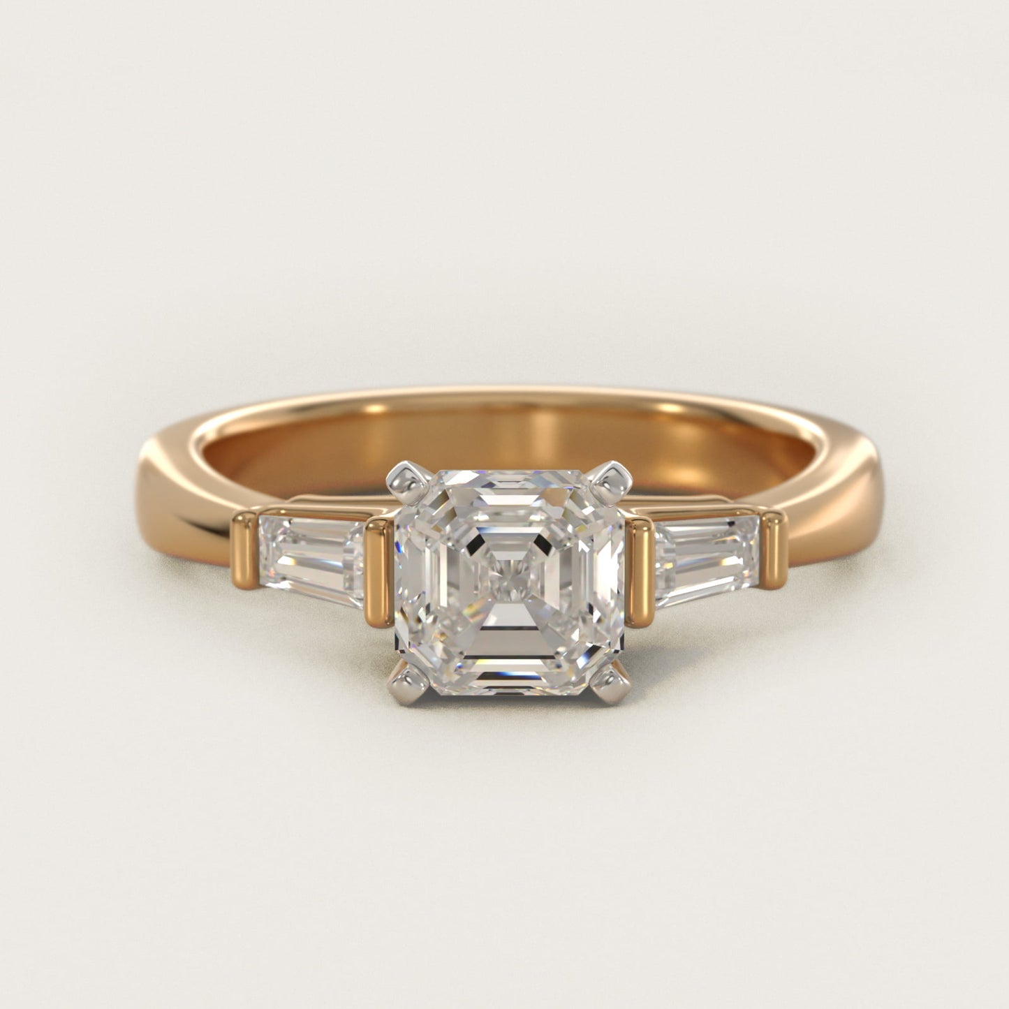 Tapered Baguette Diamond Engagement Ring in 14K Yellow Gold - Asscher Center