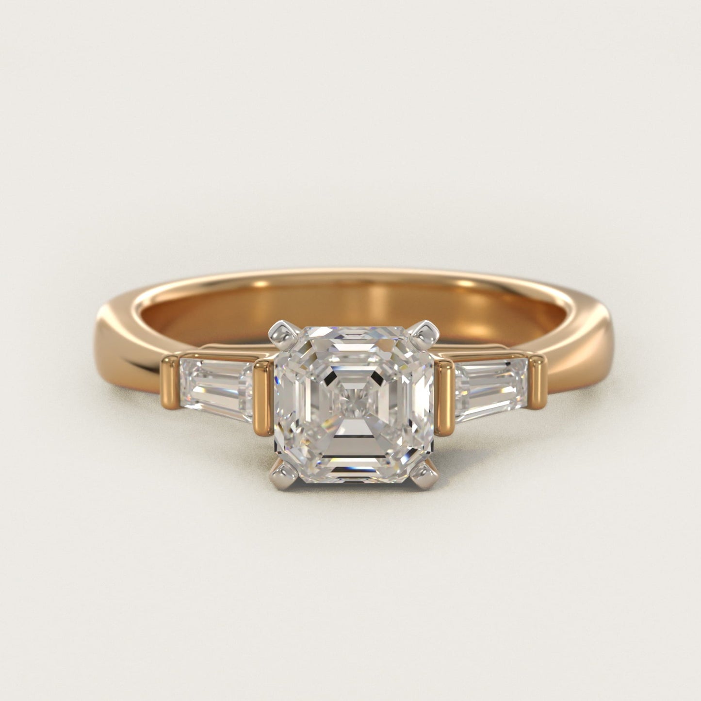 Tapered Baguette Diamond Engagement Ring in 18k Yellow Gold - Asscher Center