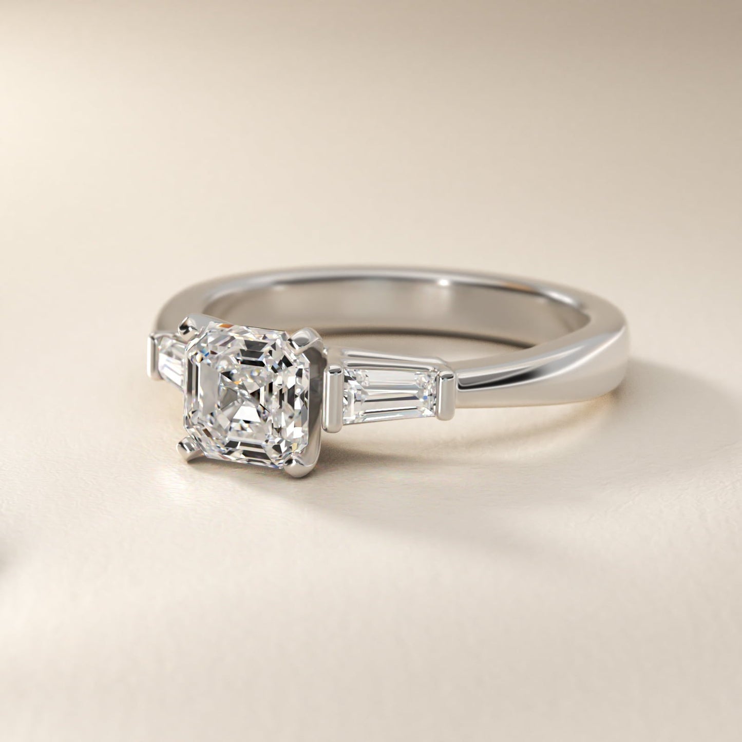Tapered Baguette Diamond Engagement Ring in Platinum - Asscher Center