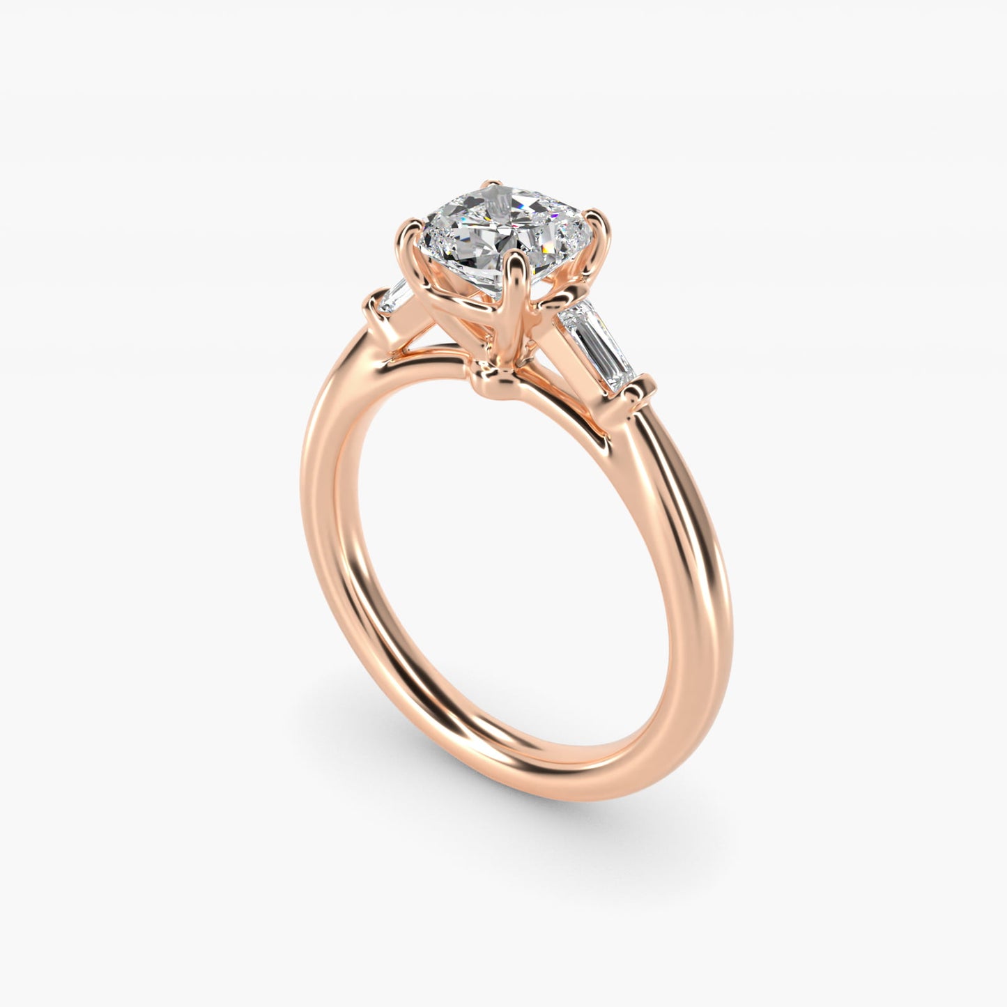 Tapered Baguette Diamond Engagement Ring in 14k Rose Gold (1/6 ct. tw.) - Cushion Center