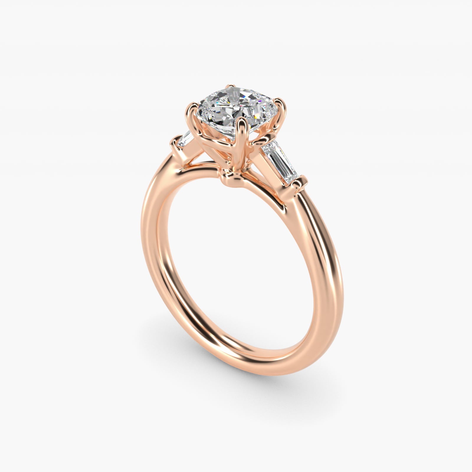 Tapered Baguette Diamond Engagement Ring in 18k Rose Gold (1/6 ct. tw.) - Cushion Center