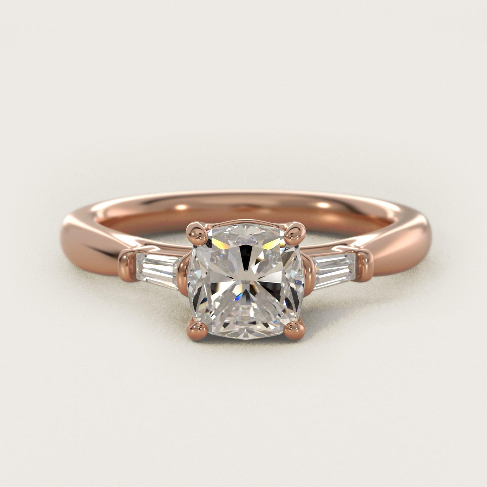 Tapered Baguette Diamond Engagement Ring in 14k Rose Gold (1/6 ct. tw.) - Cushion Center